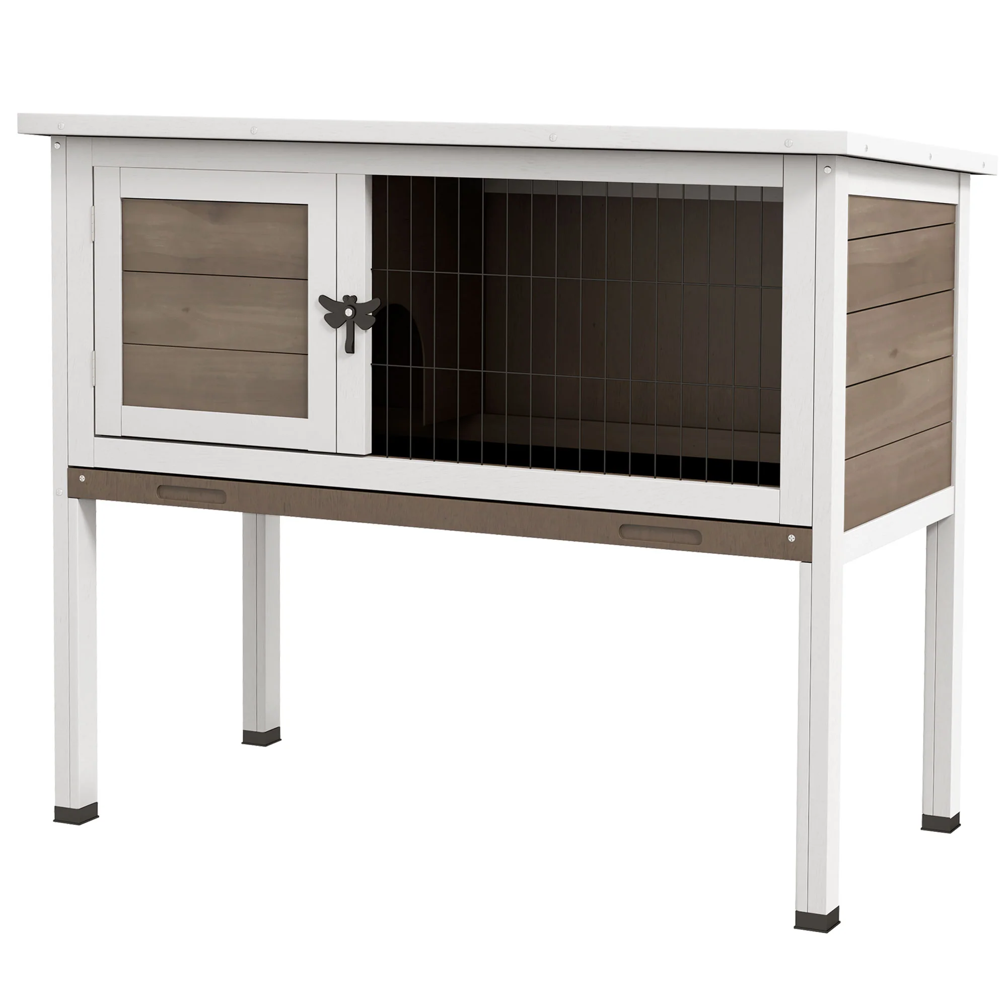 Pawhut Large Elevated Indoor Outdoor Wooden Rabbit Hutch w/ Asphalt Roof, Tray
