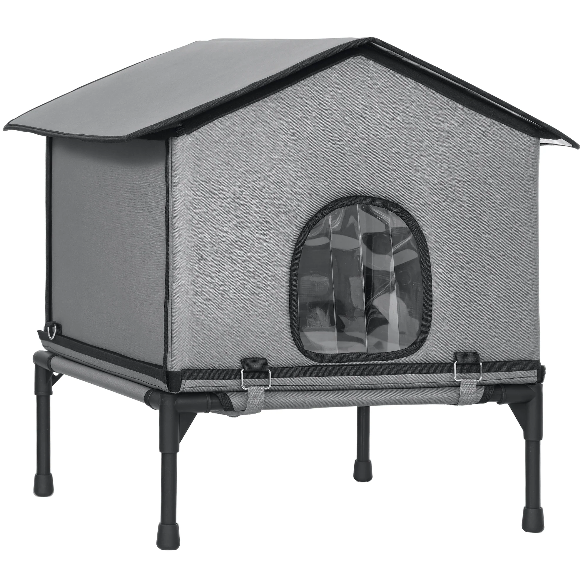 PawHut Outdoor Cat House, Feral Cat Shelter With Elevated Base, Grey