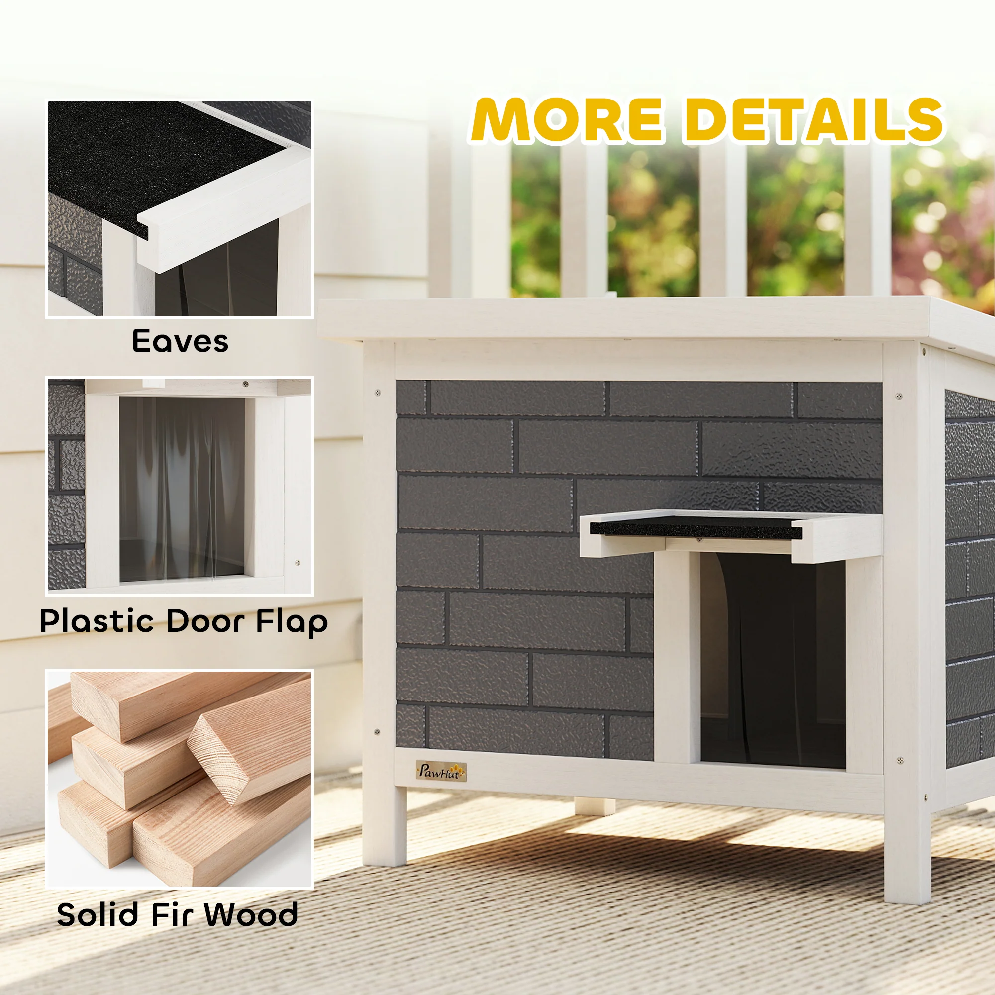 PawHut Outdoor Cat House Insulated Wooden Feral Cat Shelter w/ Openable Roof - Image 7