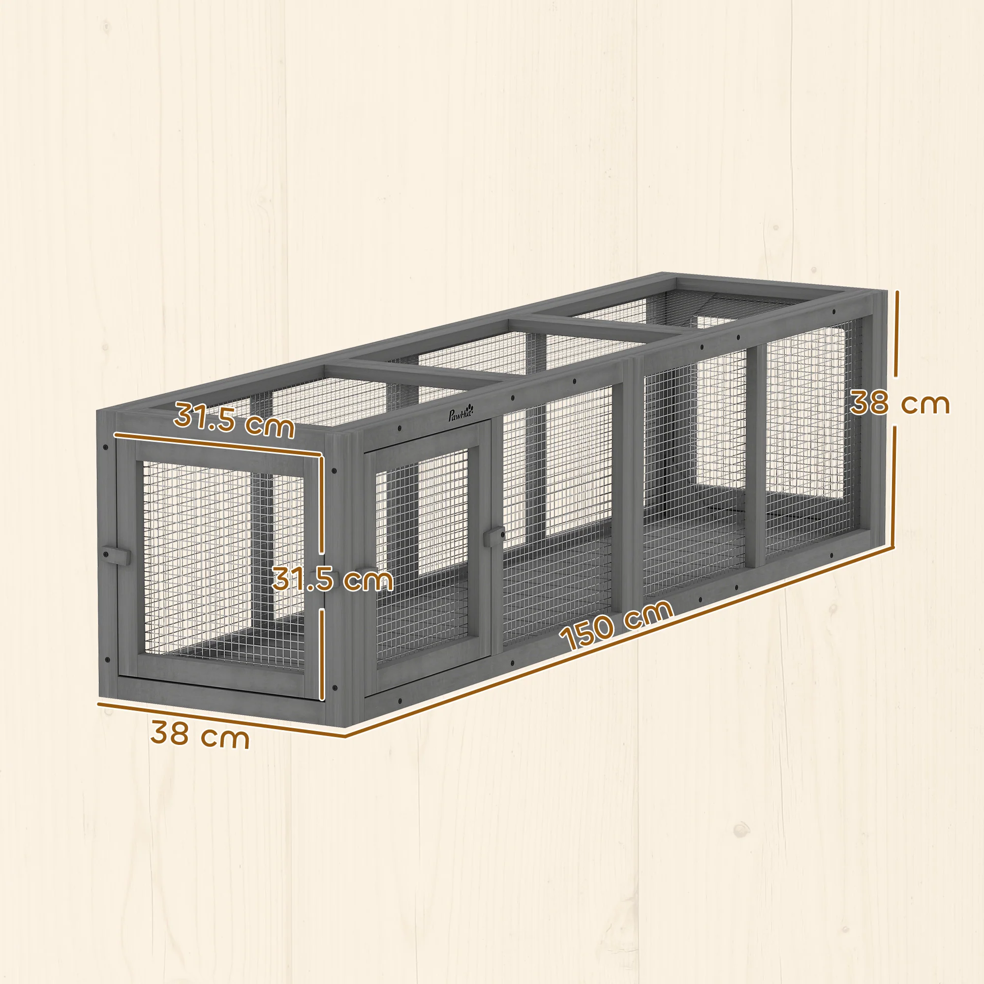 PawHut Outdoor Cat Tunnel, Wooden Extendable Pet Run, For Kitty, Puppy, Grey - Image 5