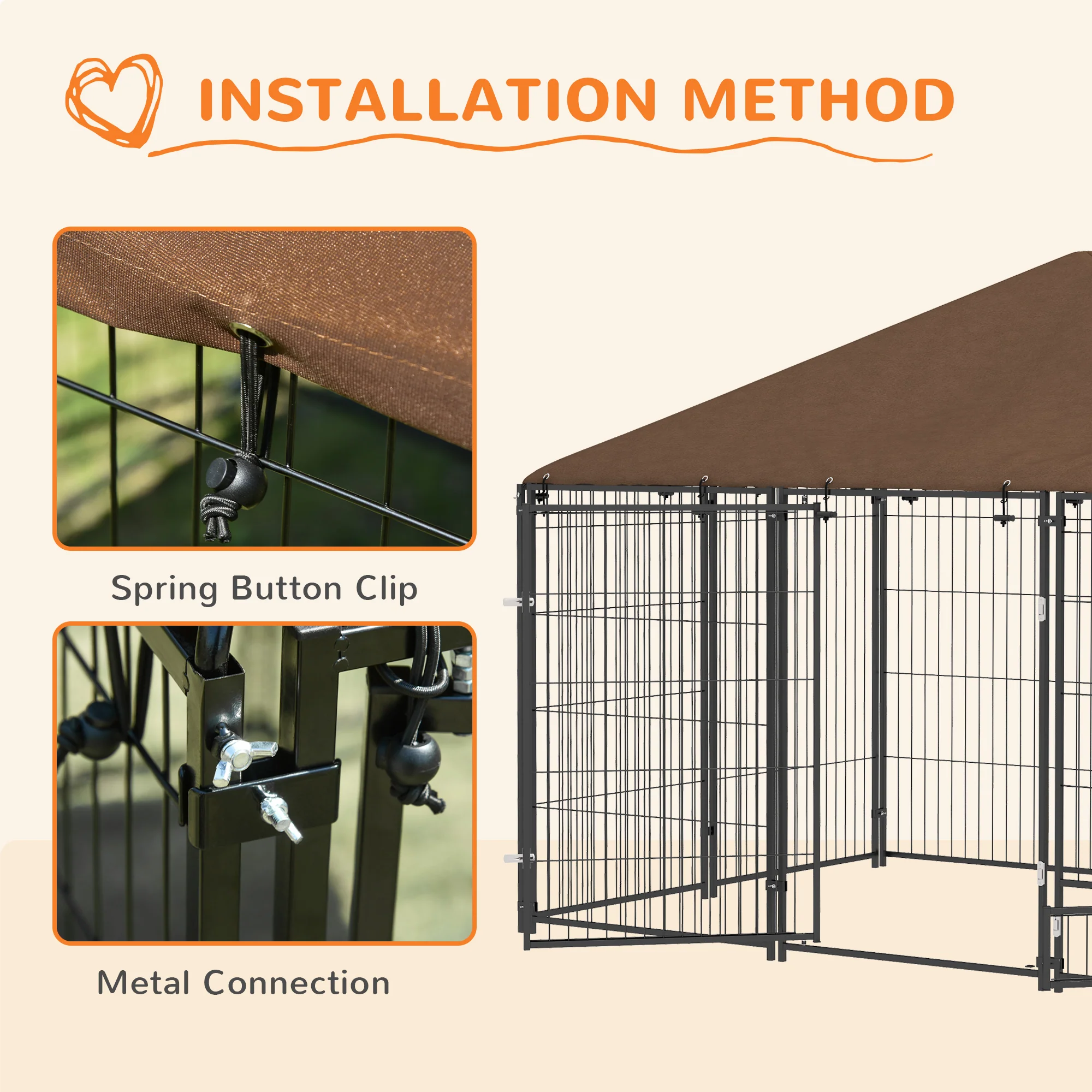 PawHut Outdoor Dog House Kennel With Canopy Top & Lock Rotating Bowl Holder - Image 7