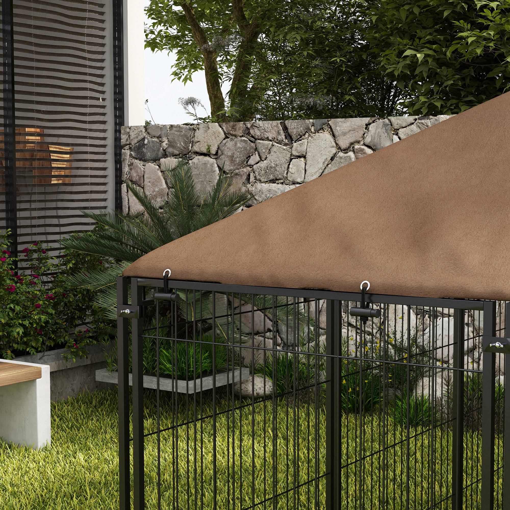 PawHut Outdoor Dog House Kennel With Canopy Top & Lock Rotating Bowl Holder - Image 9