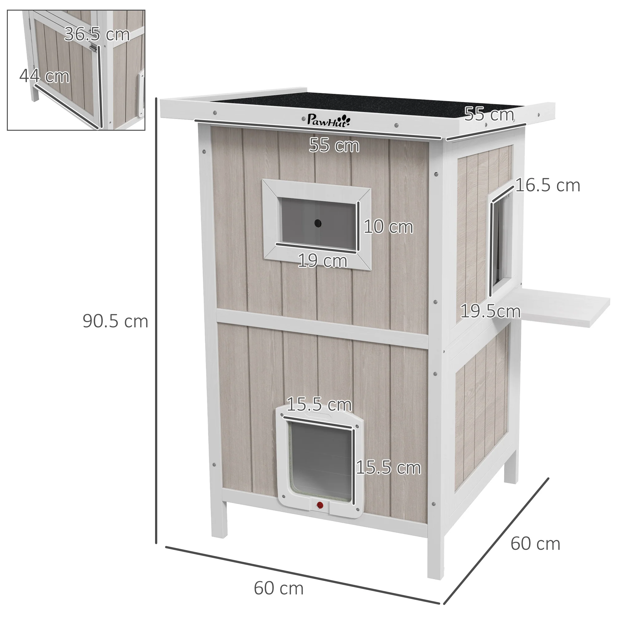 PawHut Outdoor Wooden Cat House w/ Removable Bottom, Escape Doors, for 1-2 Cats - Image 5