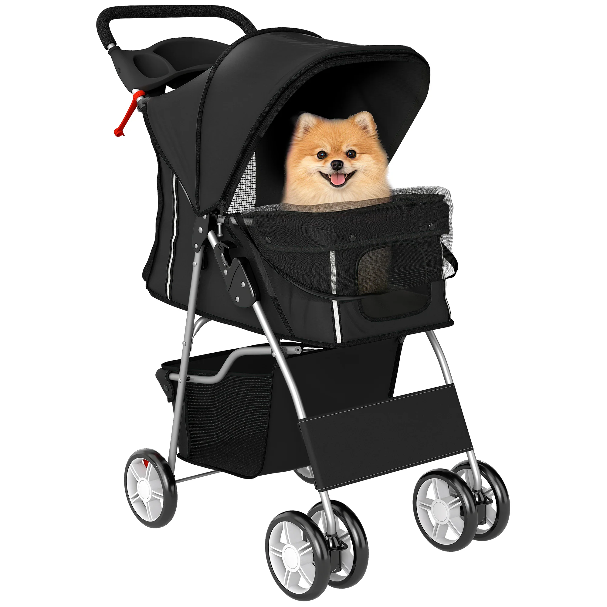 PawHut Pet Stroller Carrier Foldable Deluxe Walk Travel Dog, Black