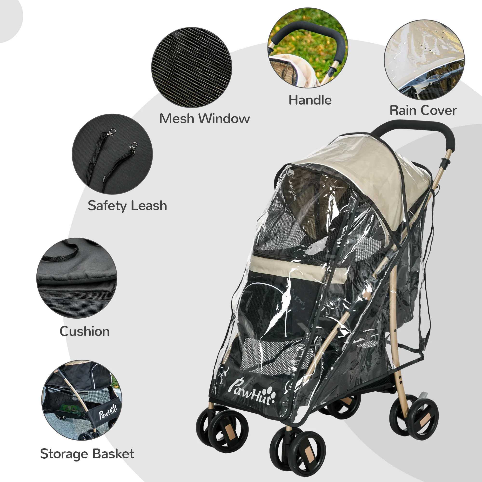 PawHut Pet Stroller for XS and S Dogs w/ Rain Cover - Image 25