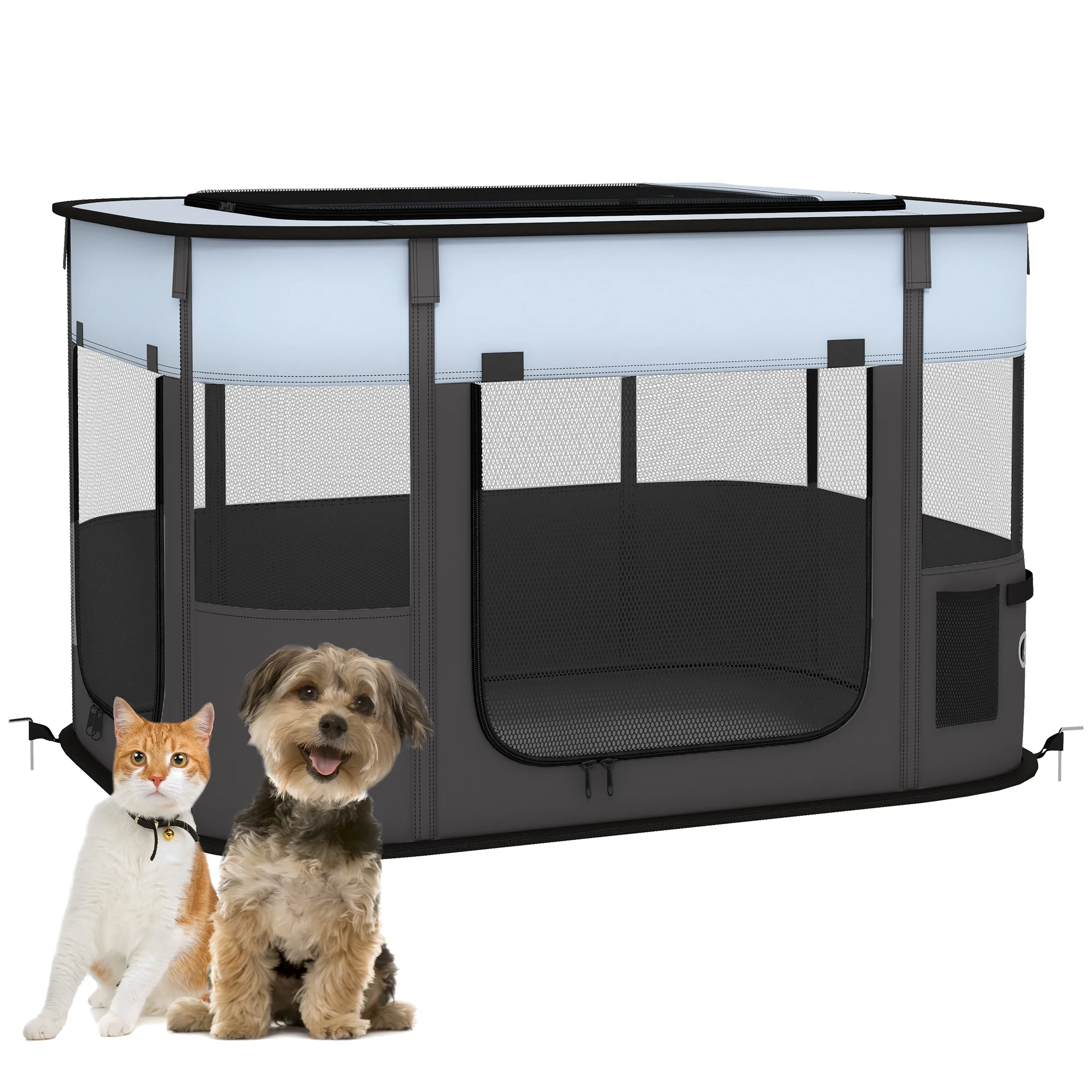 PawHut Portable Dog Pen for Puppies, Rabbits, Kittens, Guinea Pigs - Grey - Image 10