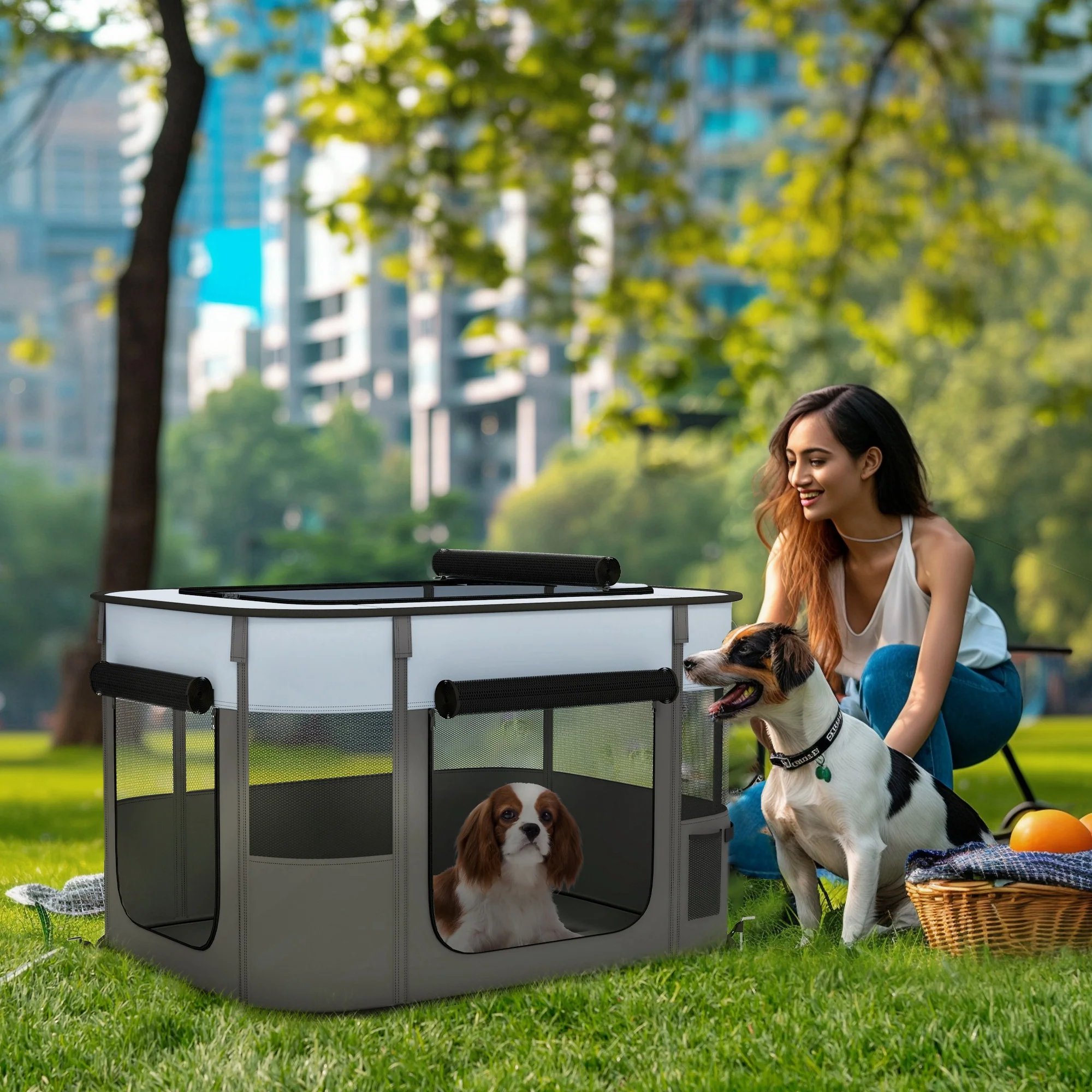 PawHut Portable Dog Pen for Puppies, Rabbits, Kittens, Guinea Pigs - Grey - Image 11