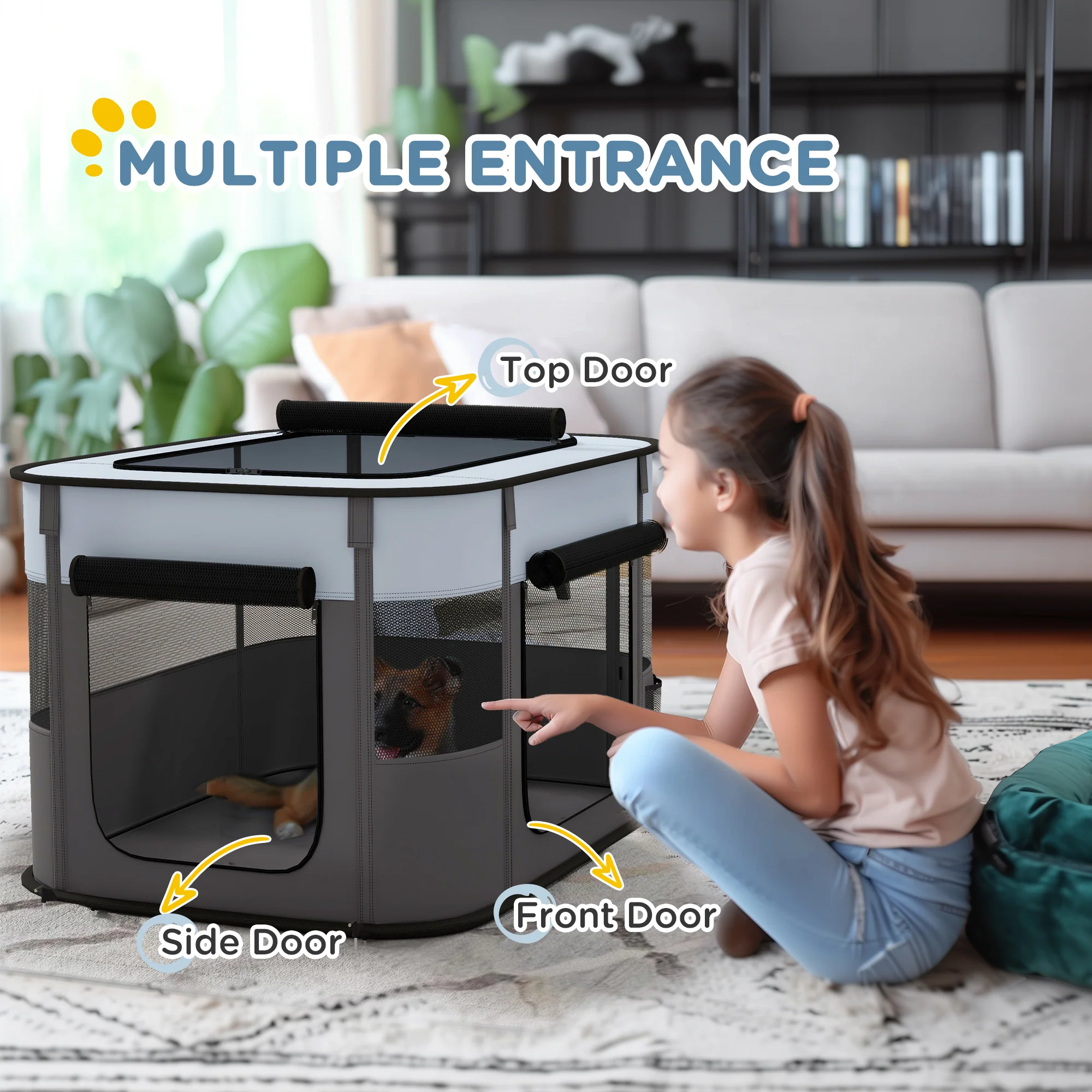 PawHut Portable Dog Pen for Puppies, Rabbits, Kittens, Guinea Pigs - Grey - Image 13