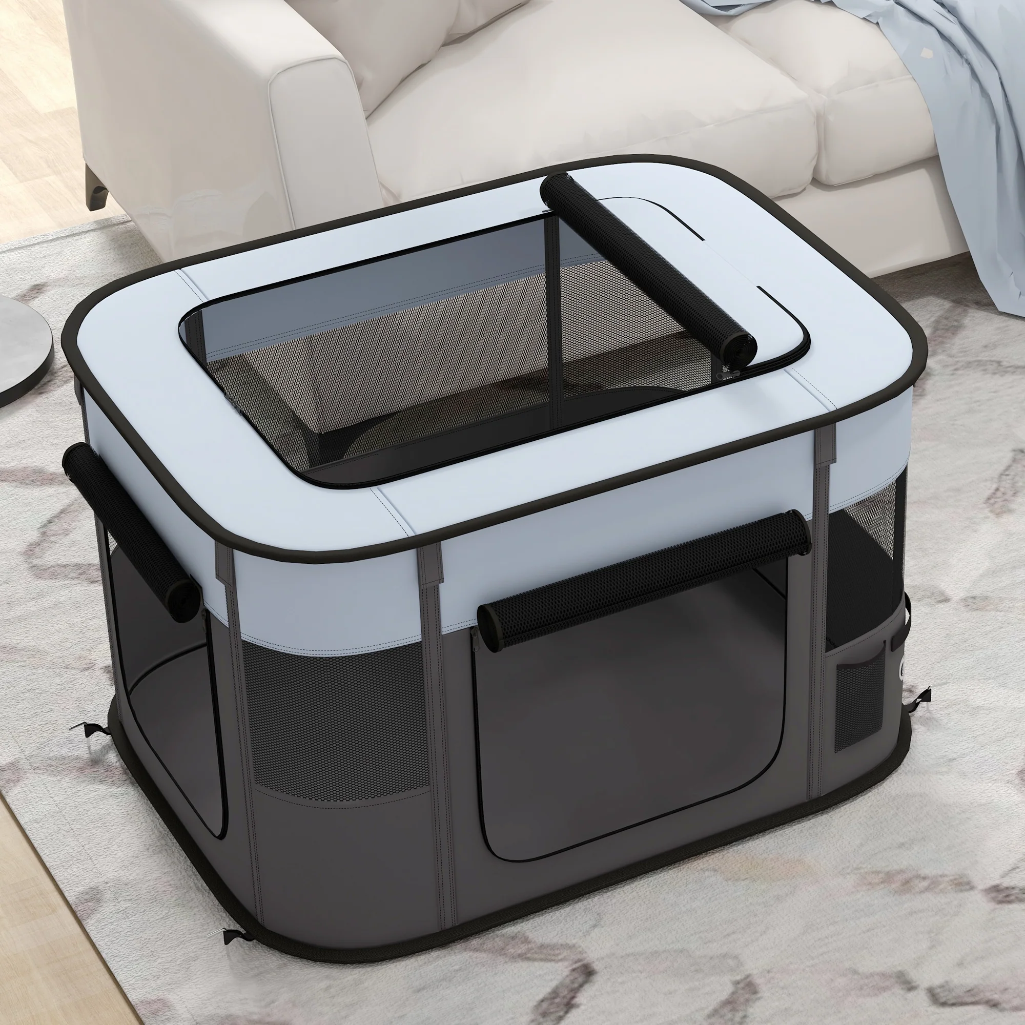 PawHut Portable Dog Pen for Puppies, Rabbits, Kittens, Guinea Pigs - Grey - Image 17