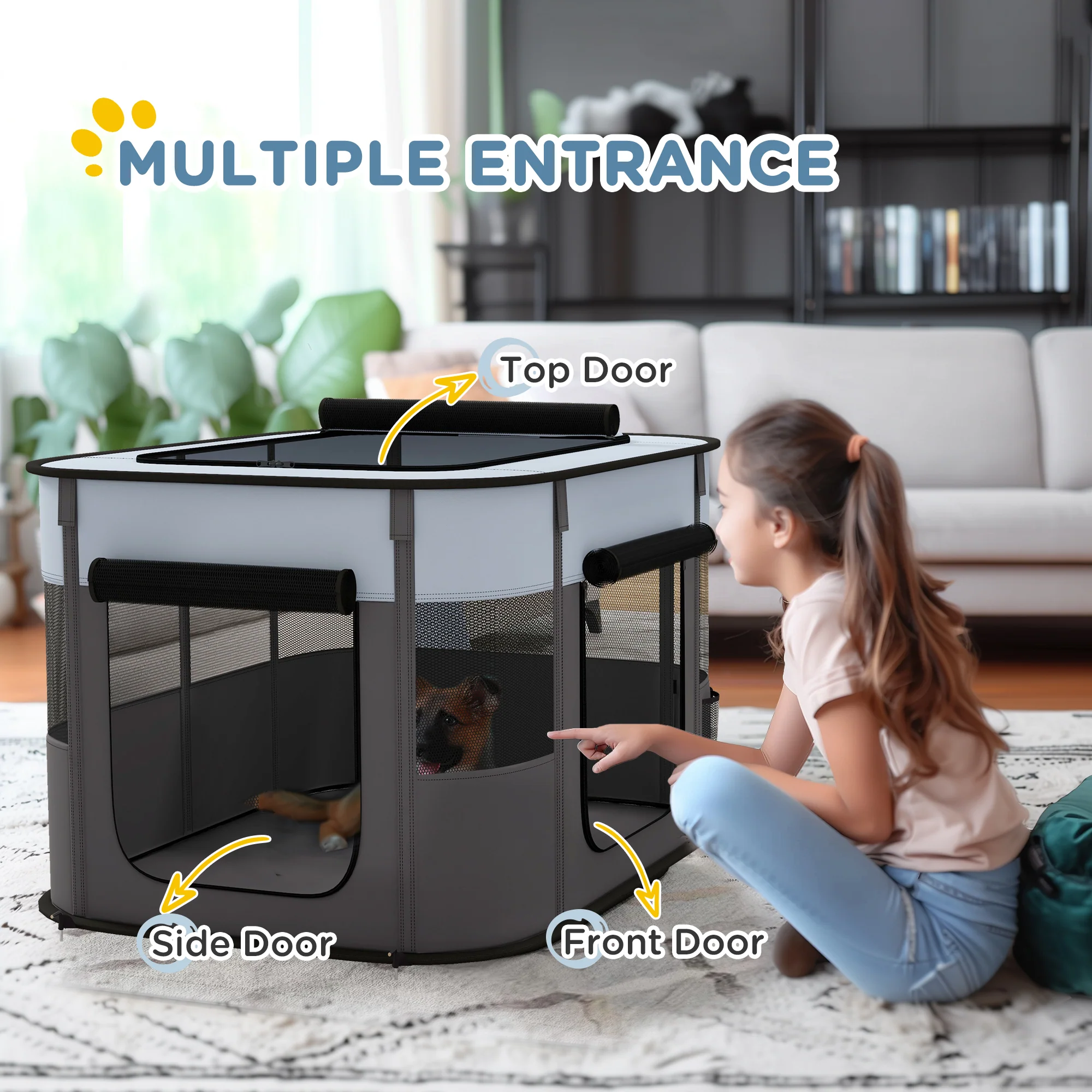 PawHut Portable Dog Pen for Puppies, Rabbits, Kittens, Guinea Pigs - Grey - Image 22