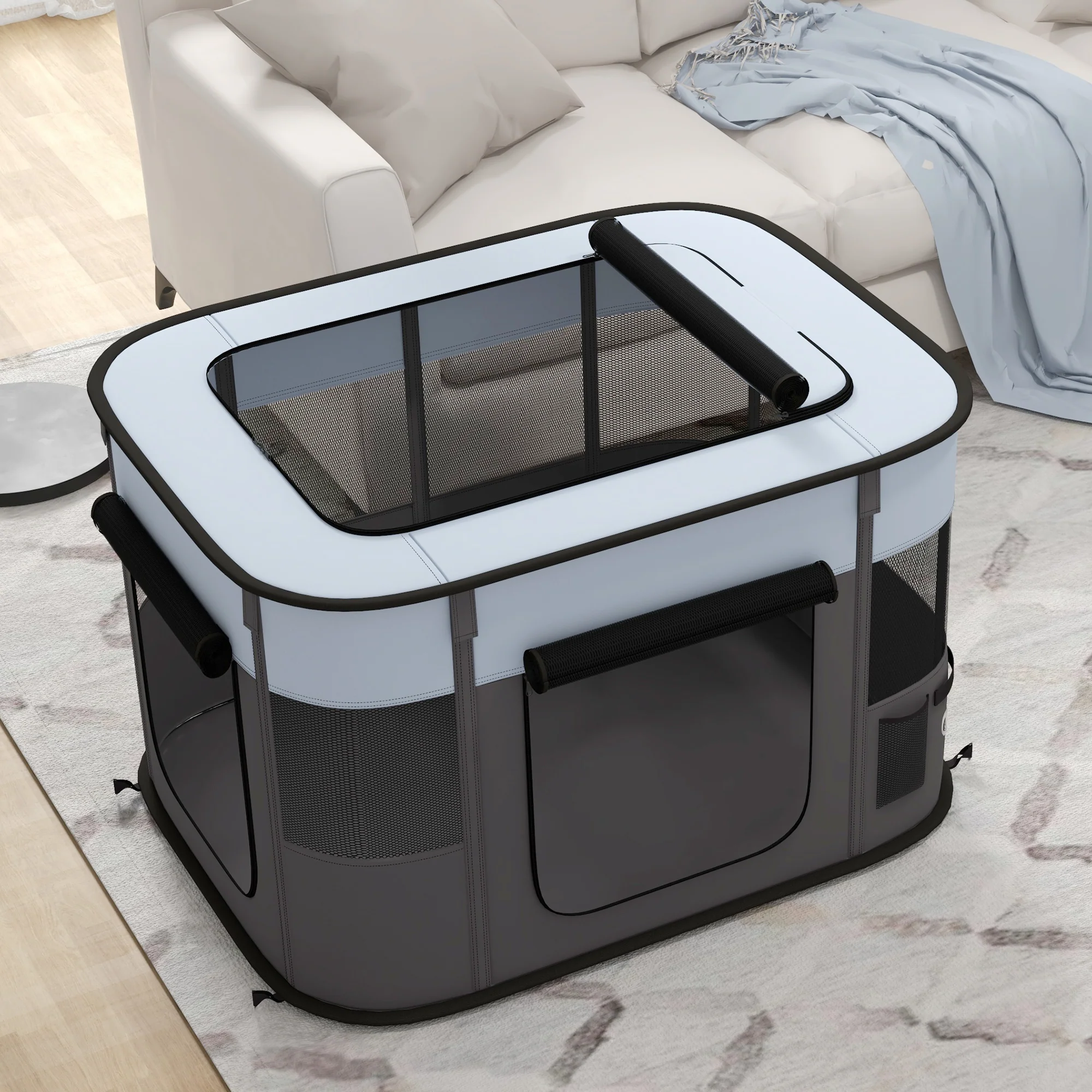 PawHut Portable Dog Pen for Puppies, Rabbits, Kittens, Guinea Pigs - Grey - Image 26