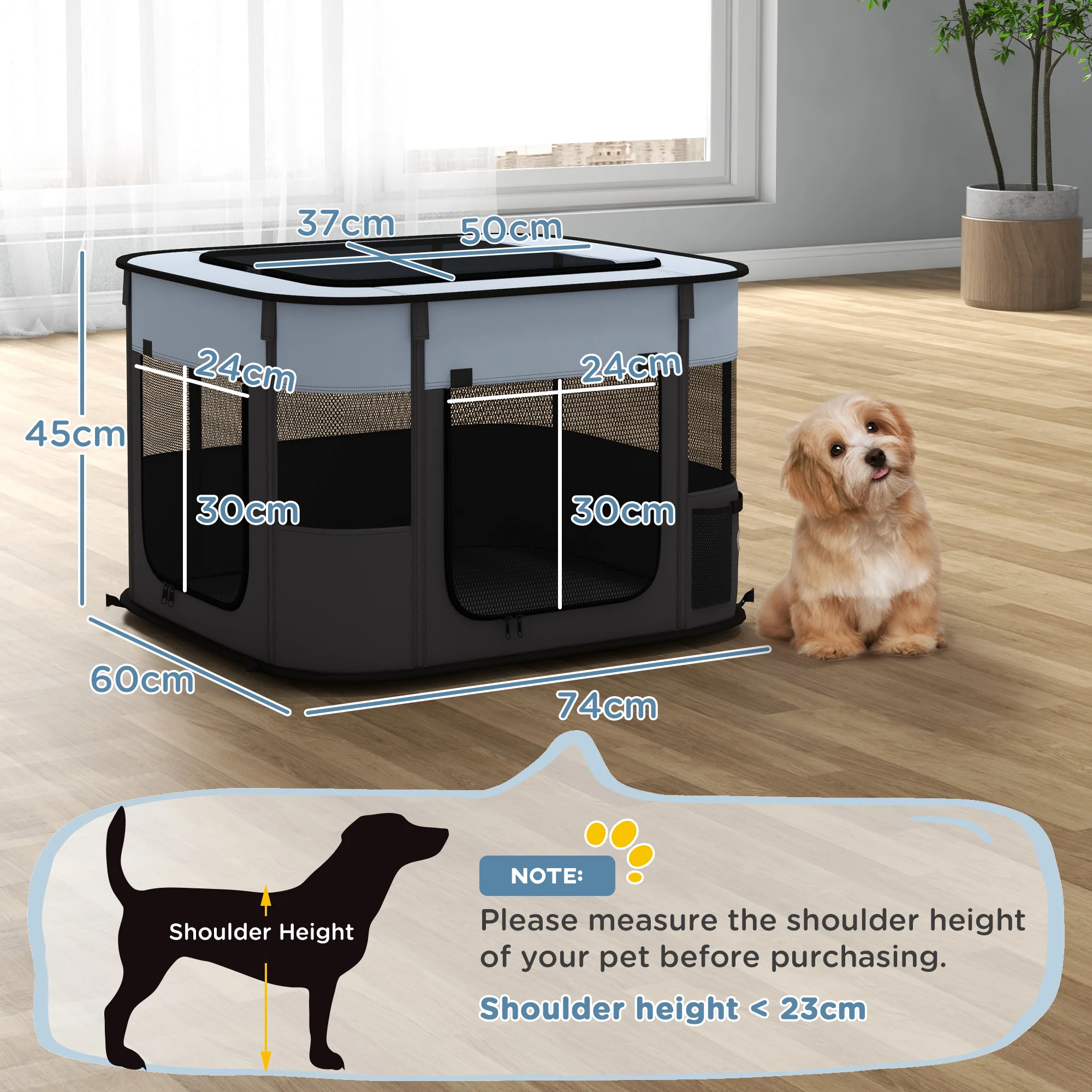 PawHut Portable Dog Pen for Puppies, Rabbits, Kittens, Guinea Pigs - Grey - Image 5