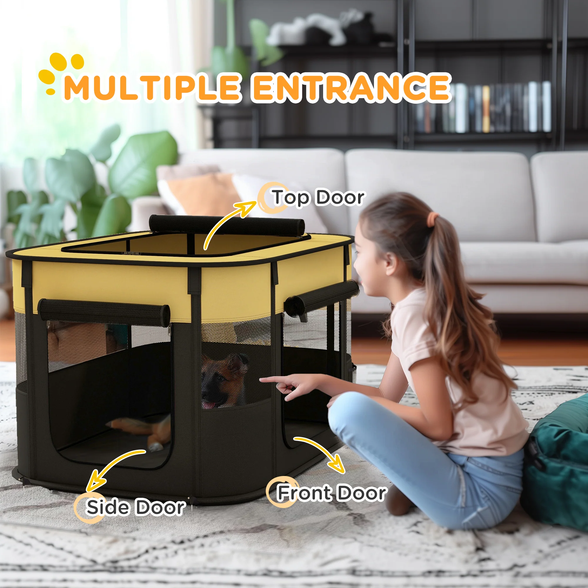 PawHut Portable Dog Pen For Puppies, Rabbits, Kittens, Guinea Pigs - Yellow - Image 4