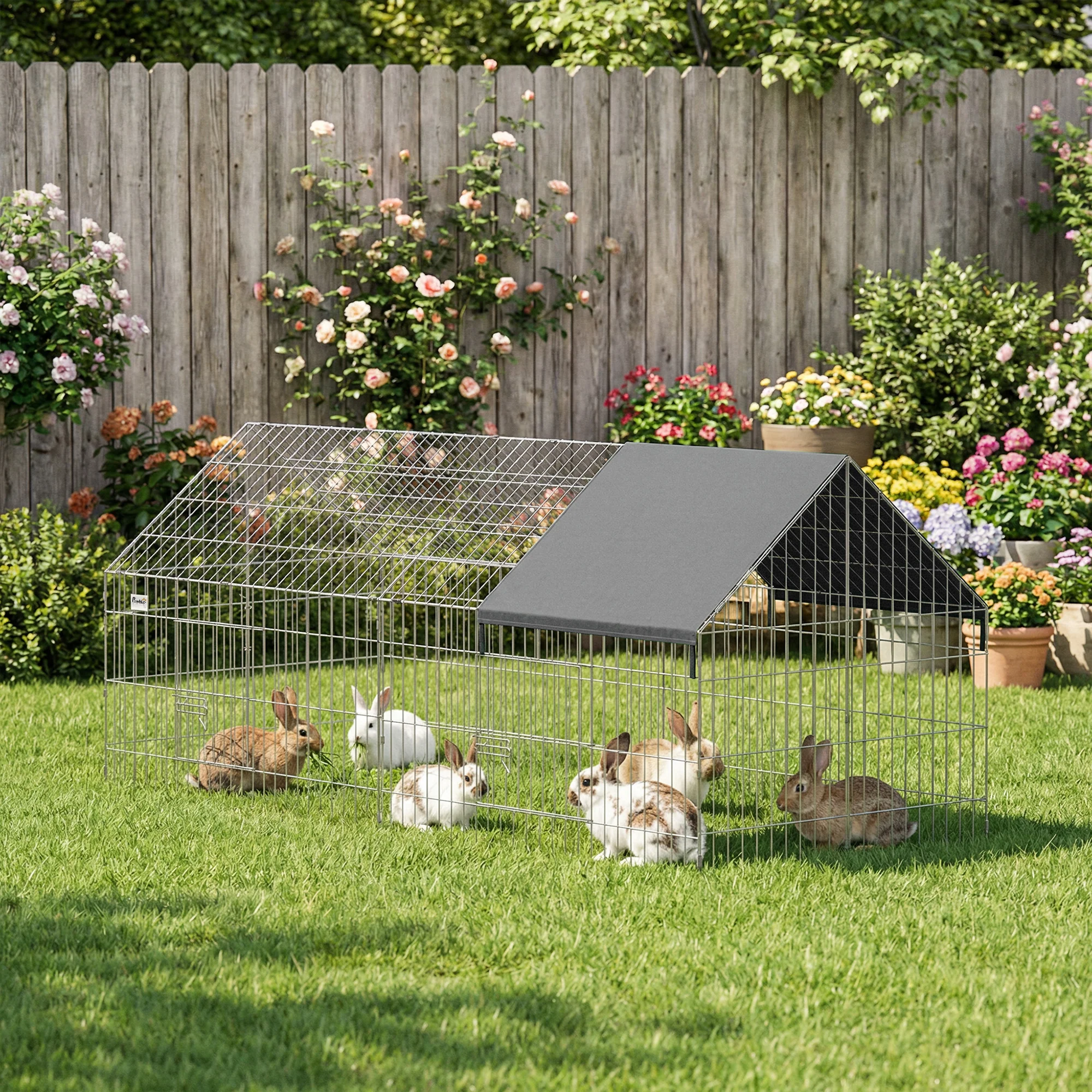 PawHut Rabbit Run, Pet Playpen W/ Protective Cover, 180 X 75 X 75 Cm, Black - Image 2