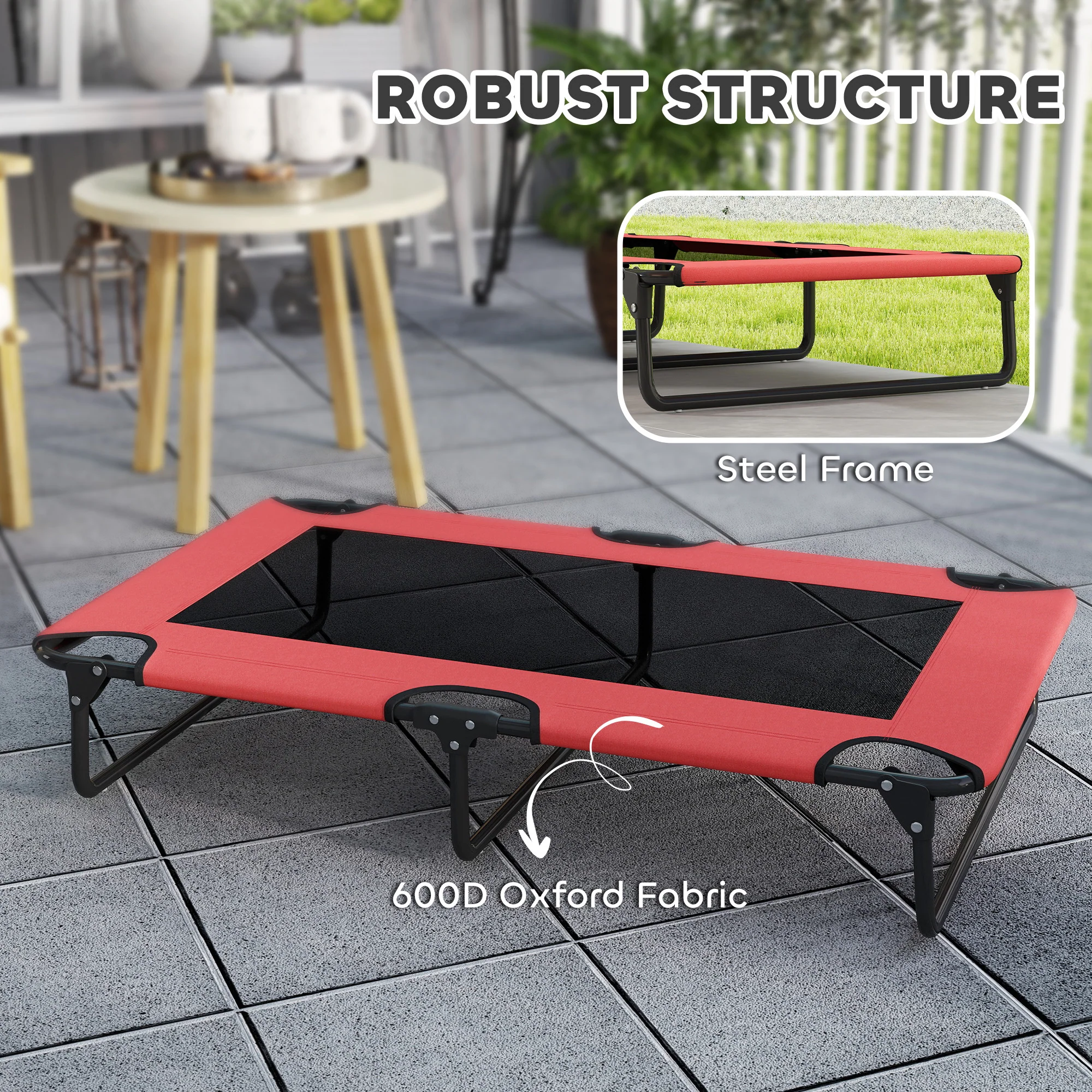PawHut Raised Dog Bed with Breathable Mesh for Large Dogs, Red - Image 4