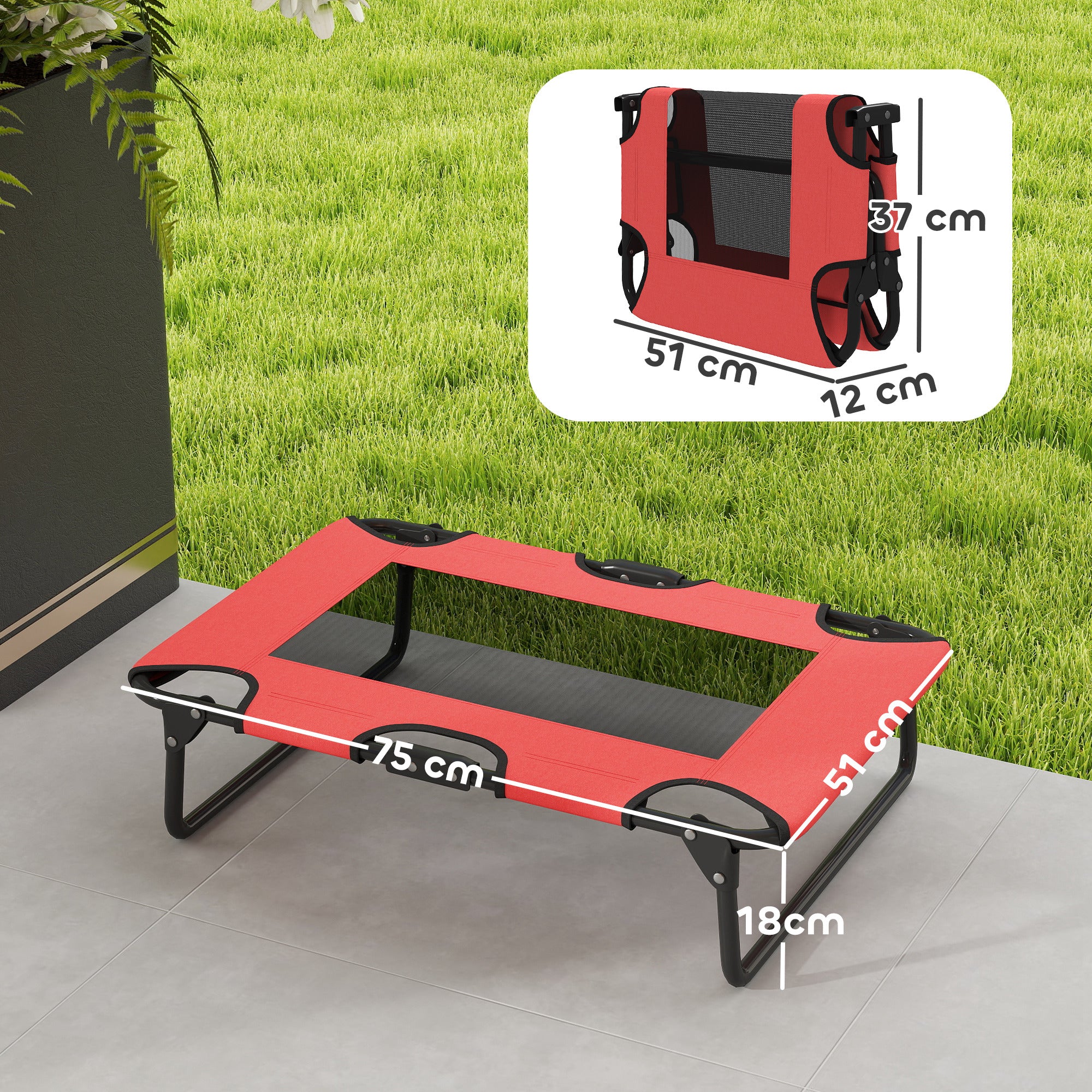 PawHut Raised Dog Bed With Breathable Mesh For S & M Dogs, Red - Image 5