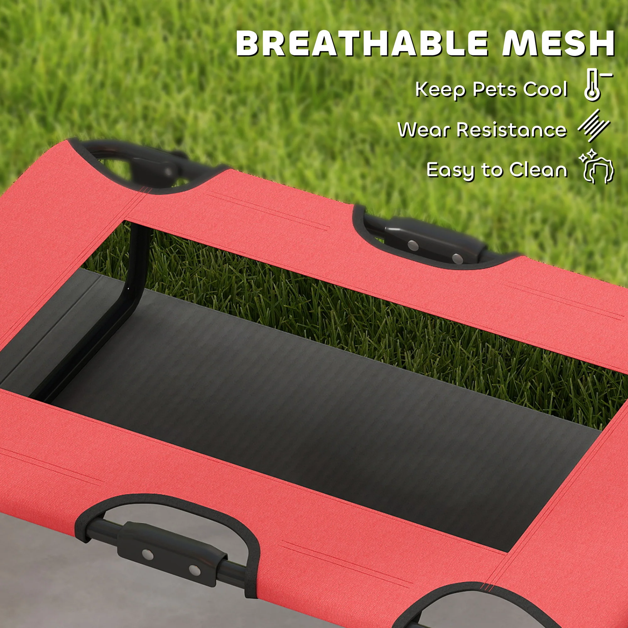 PawHut Raised Dog Bed With Breathable Mesh For S & M Dogs, Red - Image 7