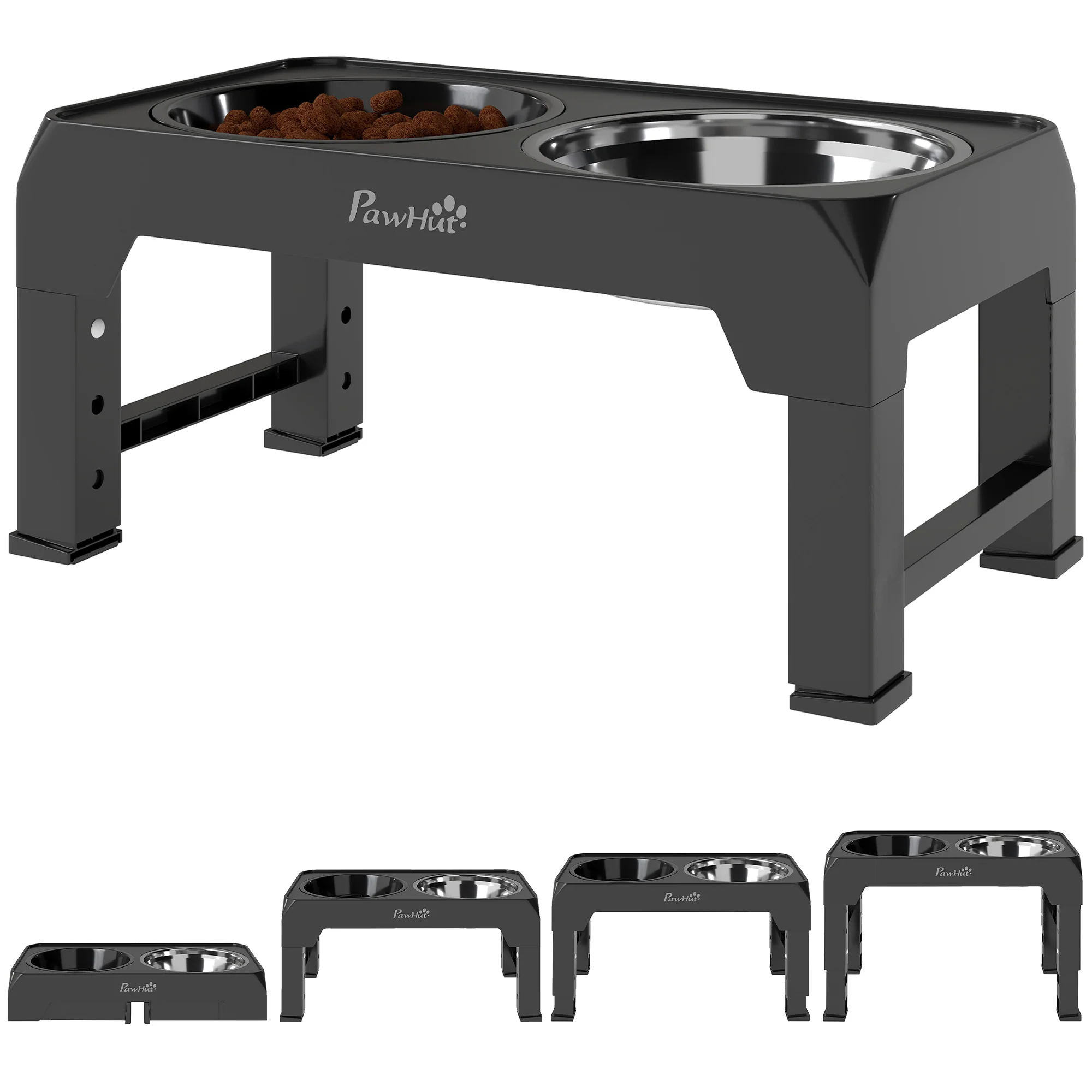 PawHut Raised Dog Bowl, Foldable Elevated Dog Bowls, 4 Heights Adjustable