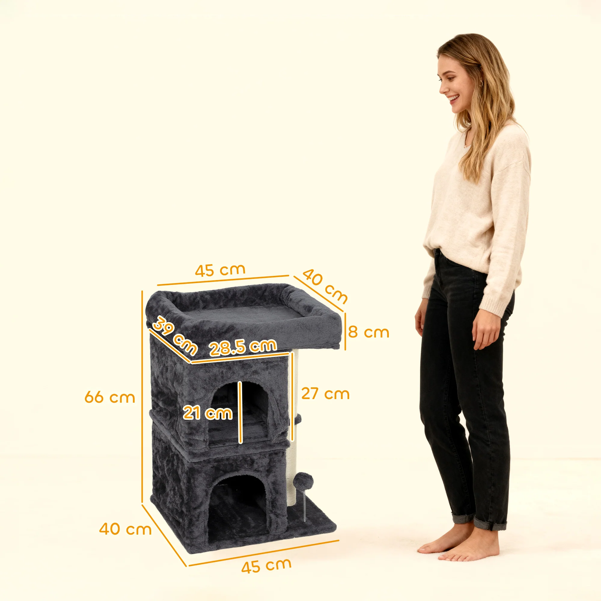 PawHut Small Cat Tree For Large Adult Cats Up To 7 KG With Large Perch 66 Cm - Image 5