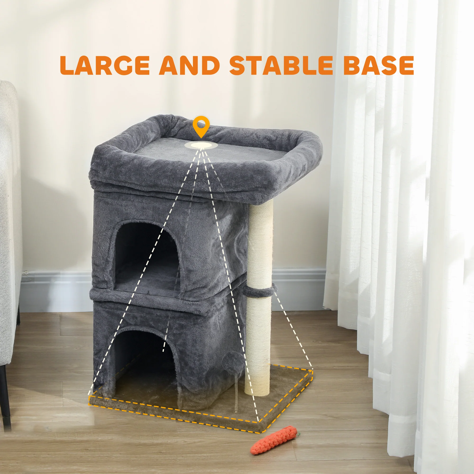PawHut Small Cat Tree For Large Adult Cats Up To 7 KG With Large Perch 66 Cm - Image 6