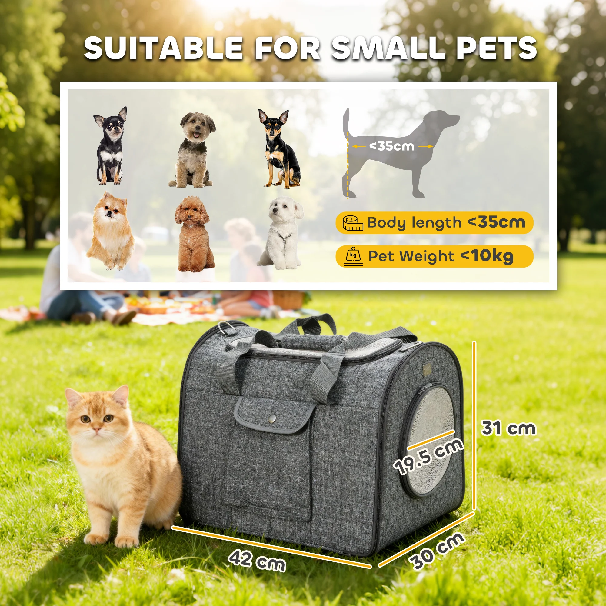 PawHut Soft Sided Cat Carrier Bag Foldable Portable With Shoulder Strap - Image 5