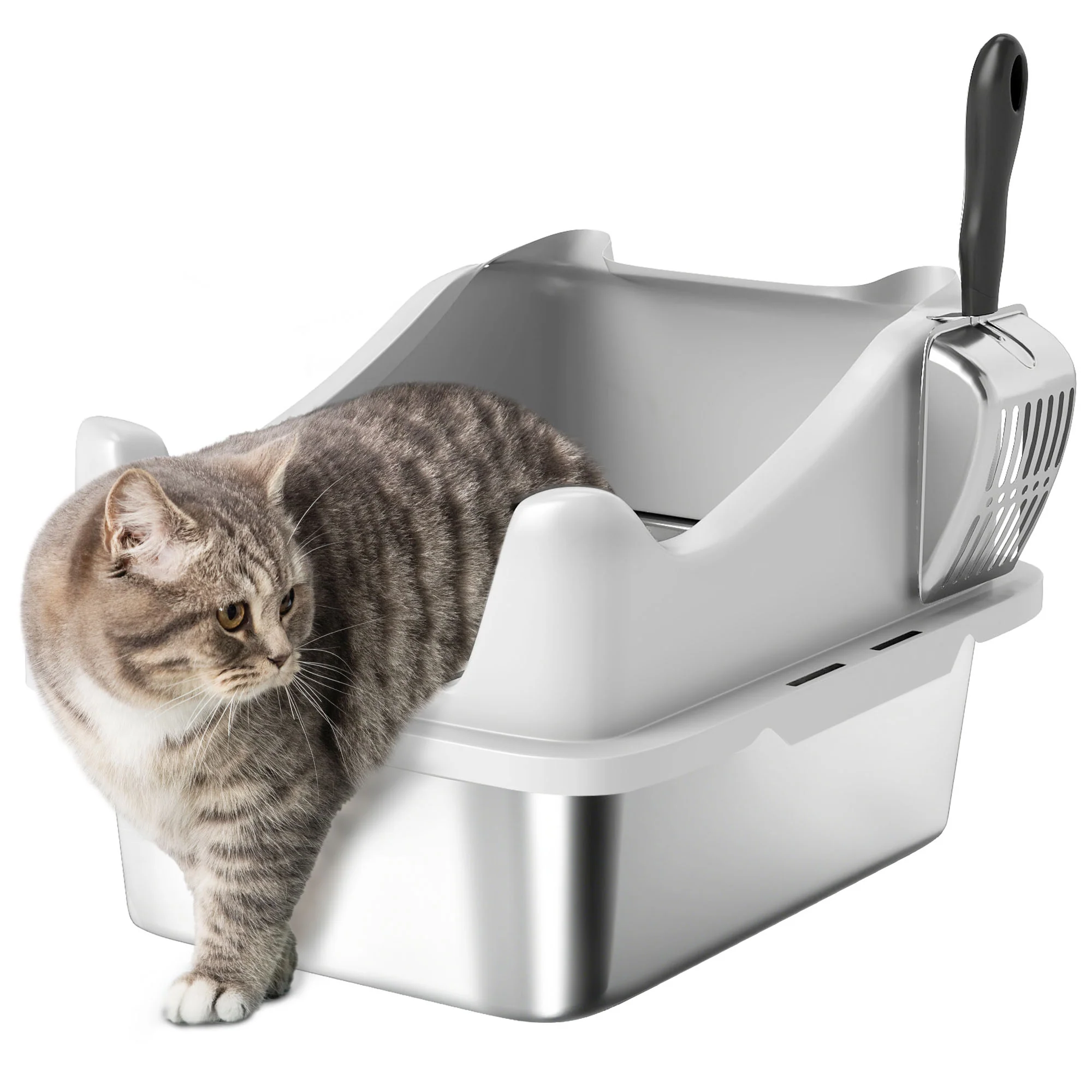 PawHut Stainless Steel Cat Litter Box With High Sides