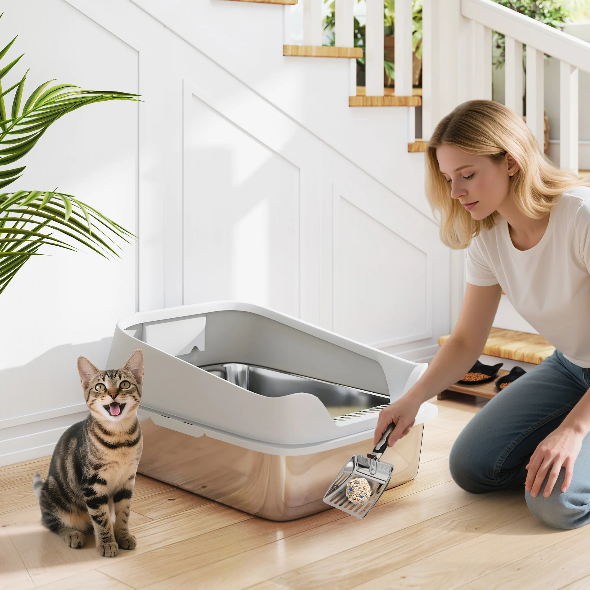PawHut Stainless Steel Cat Litter Box With High Sides - Image 11