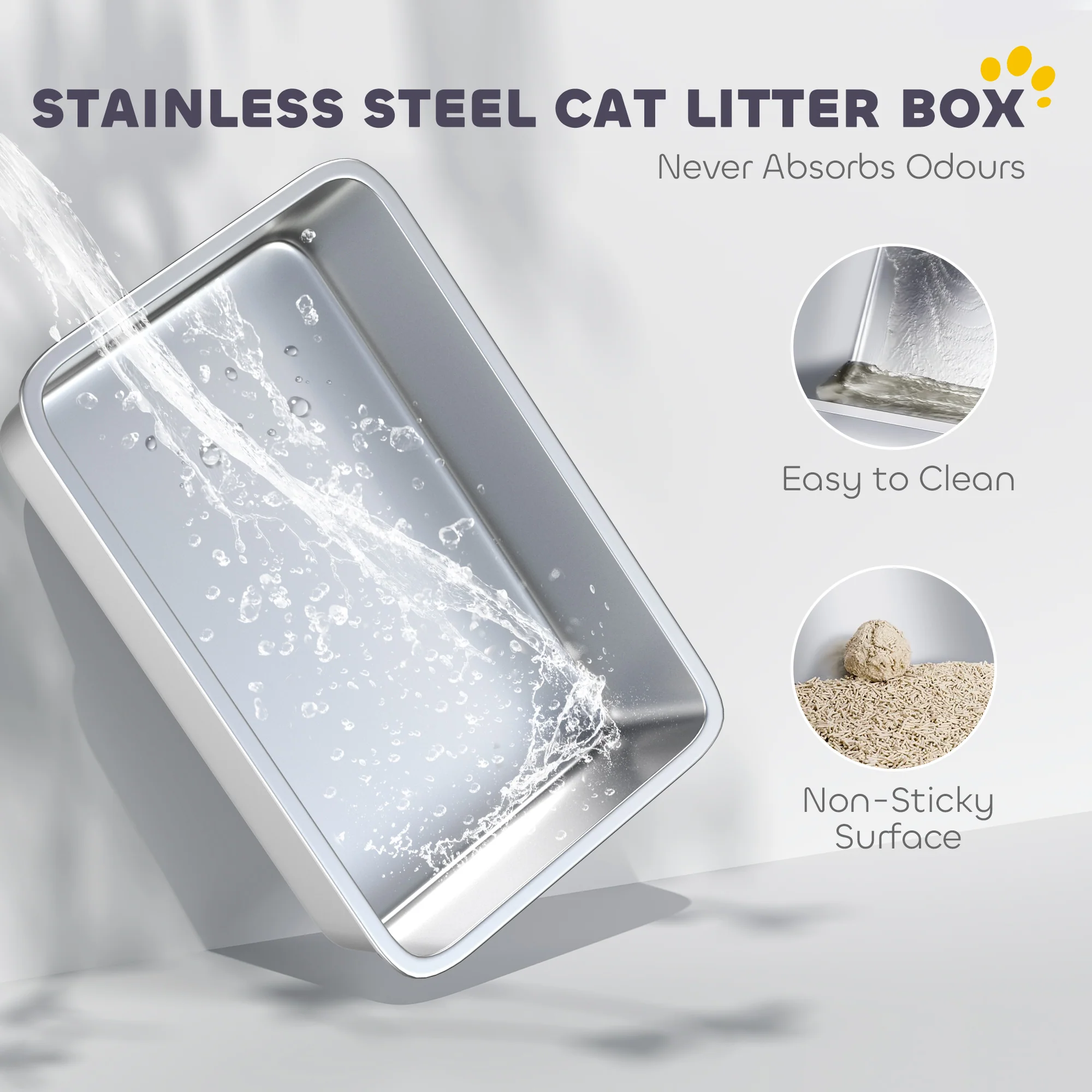PawHut Stainless Steel Cat Litter Box With High Sides - Image 12