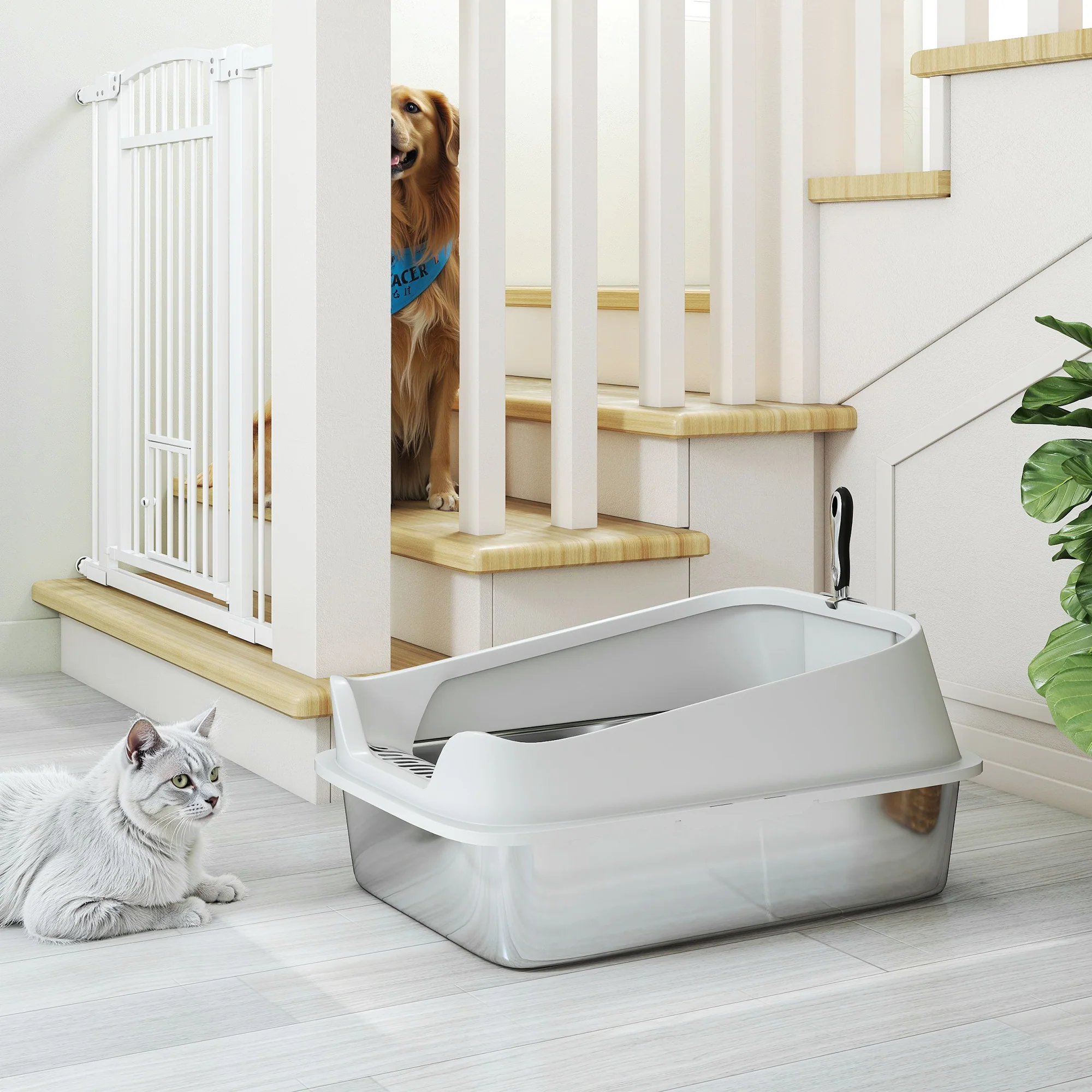 PawHut Stainless Steel Cat Litter Box With High Sides - Image 18