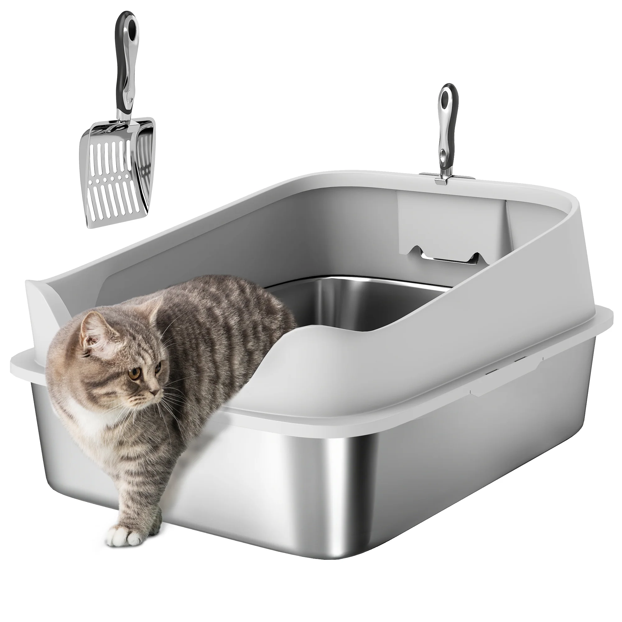 PawHut Stainless Steel Cat Litter Box With High Sides - Image 19