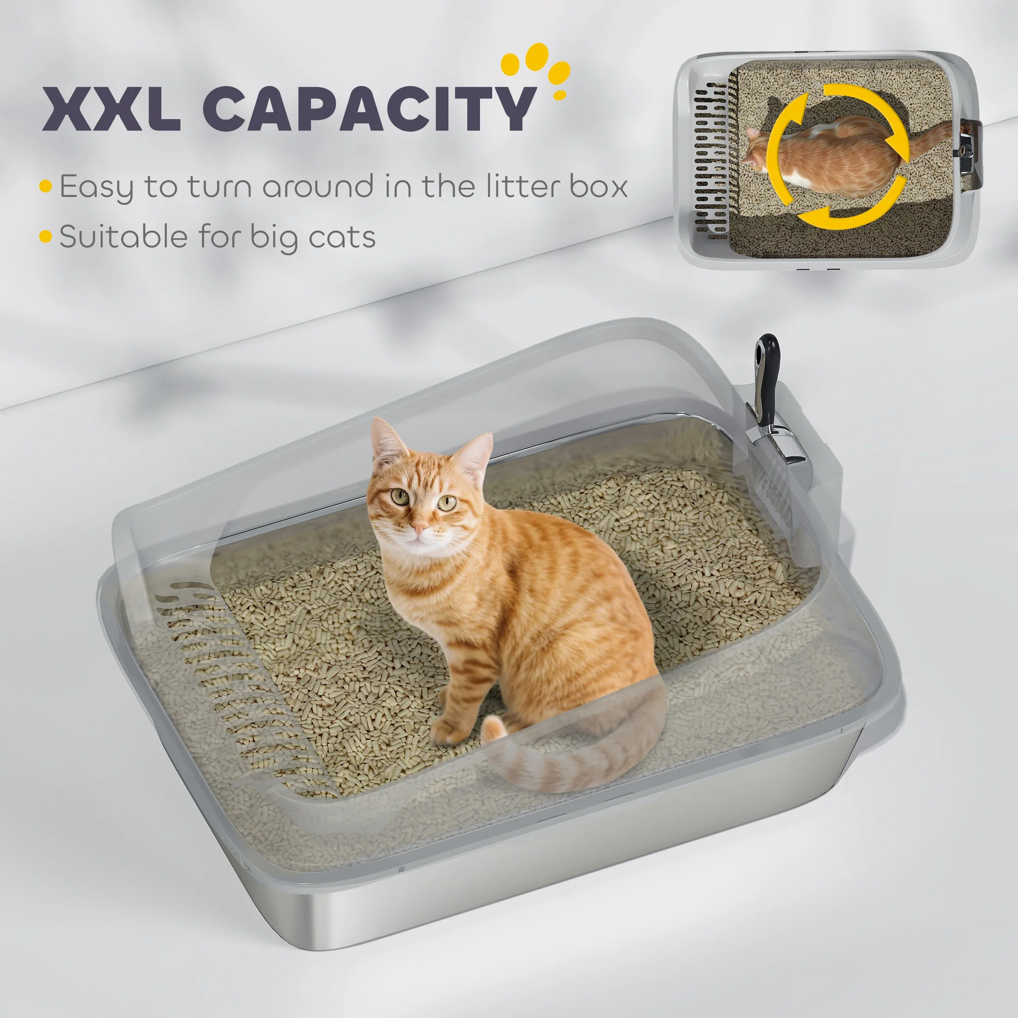 PawHut Stainless Steel Cat Litter Box With High Sides - Image 22