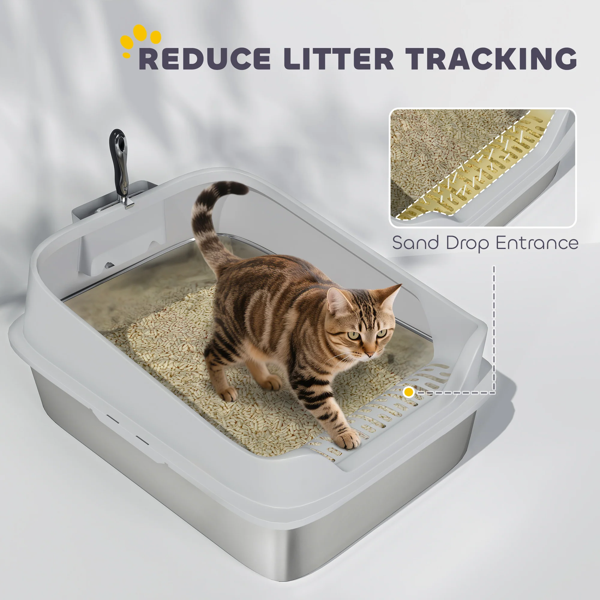 PawHut Stainless Steel Cat Litter Box With High Sides - Image 25