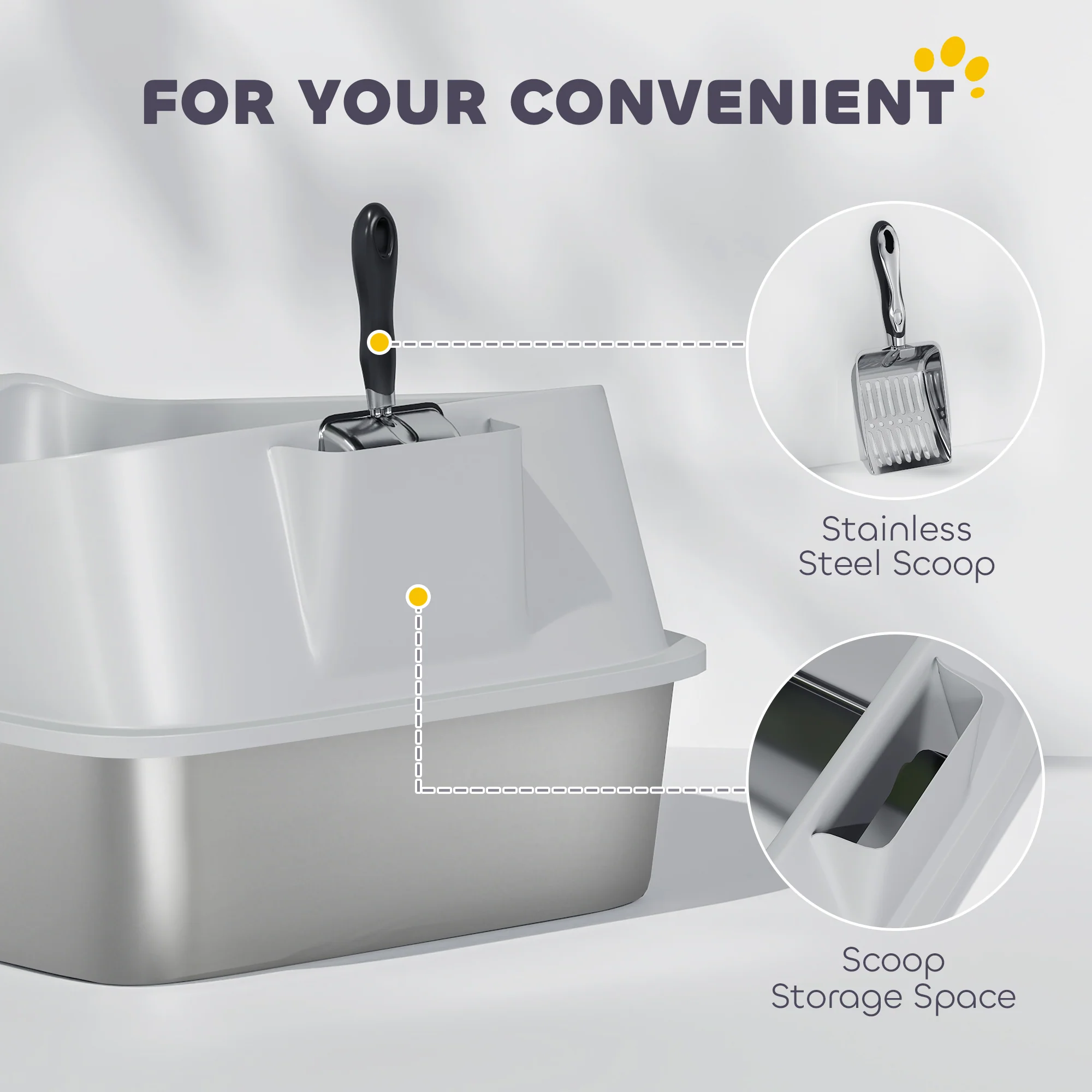 PawHut Stainless Steel Cat Litter Box With High Sides - Image 26