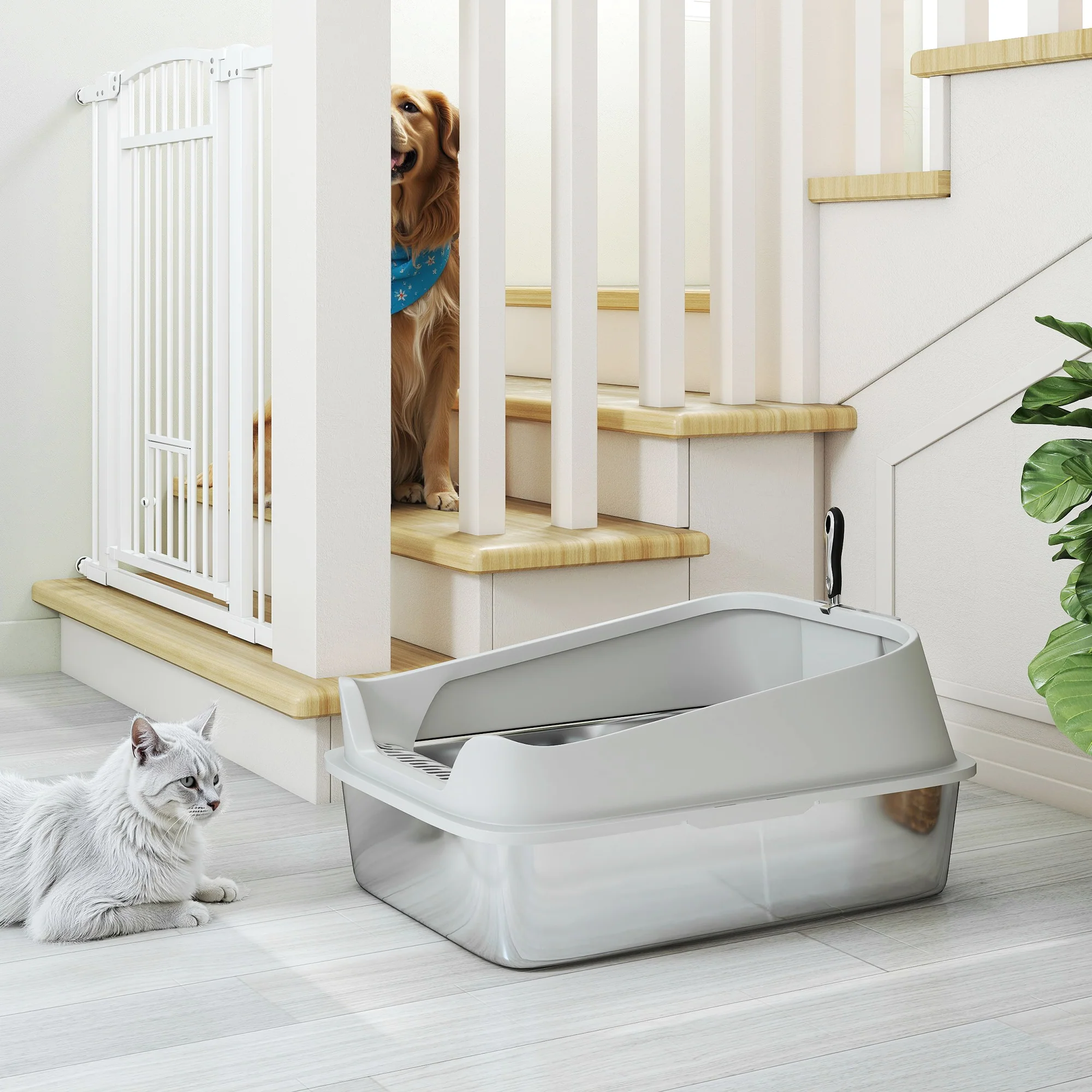 PawHut Stainless Steel Cat Litter Box With High Sides - Image 27