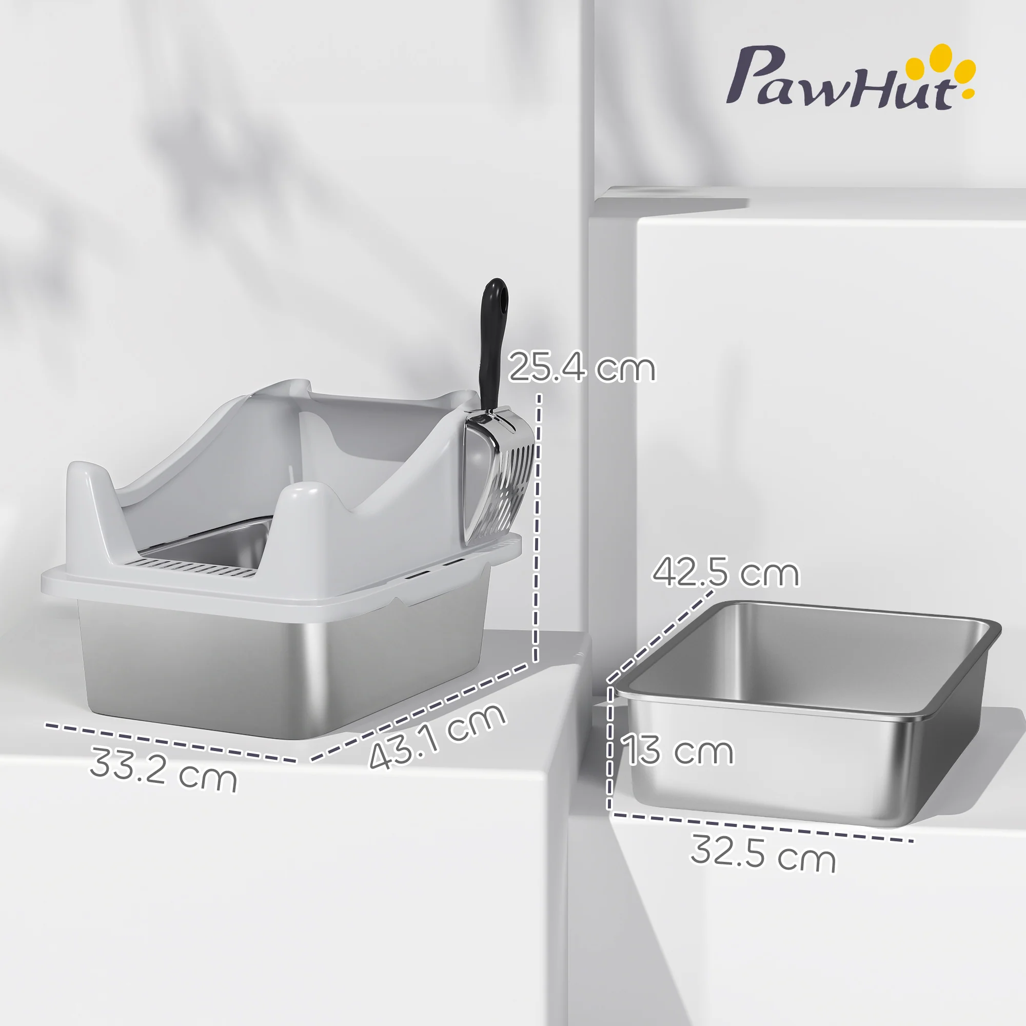 PawHut Stainless Steel Cat Litter Box With High Sides - Image 5
