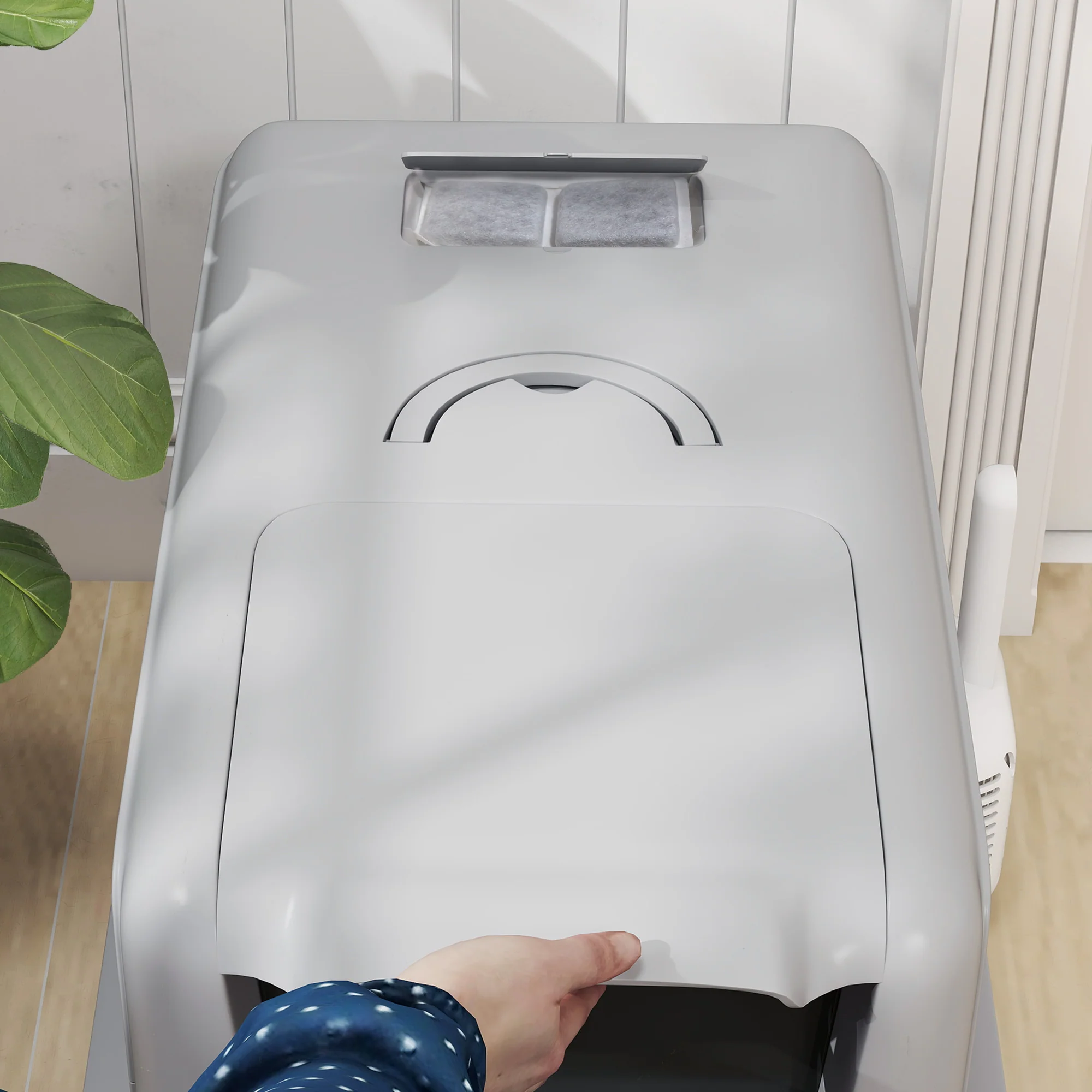 PawHut Stainless Steel Cat Litter Box With Removable Lid, Scoop, Grey - Image 9