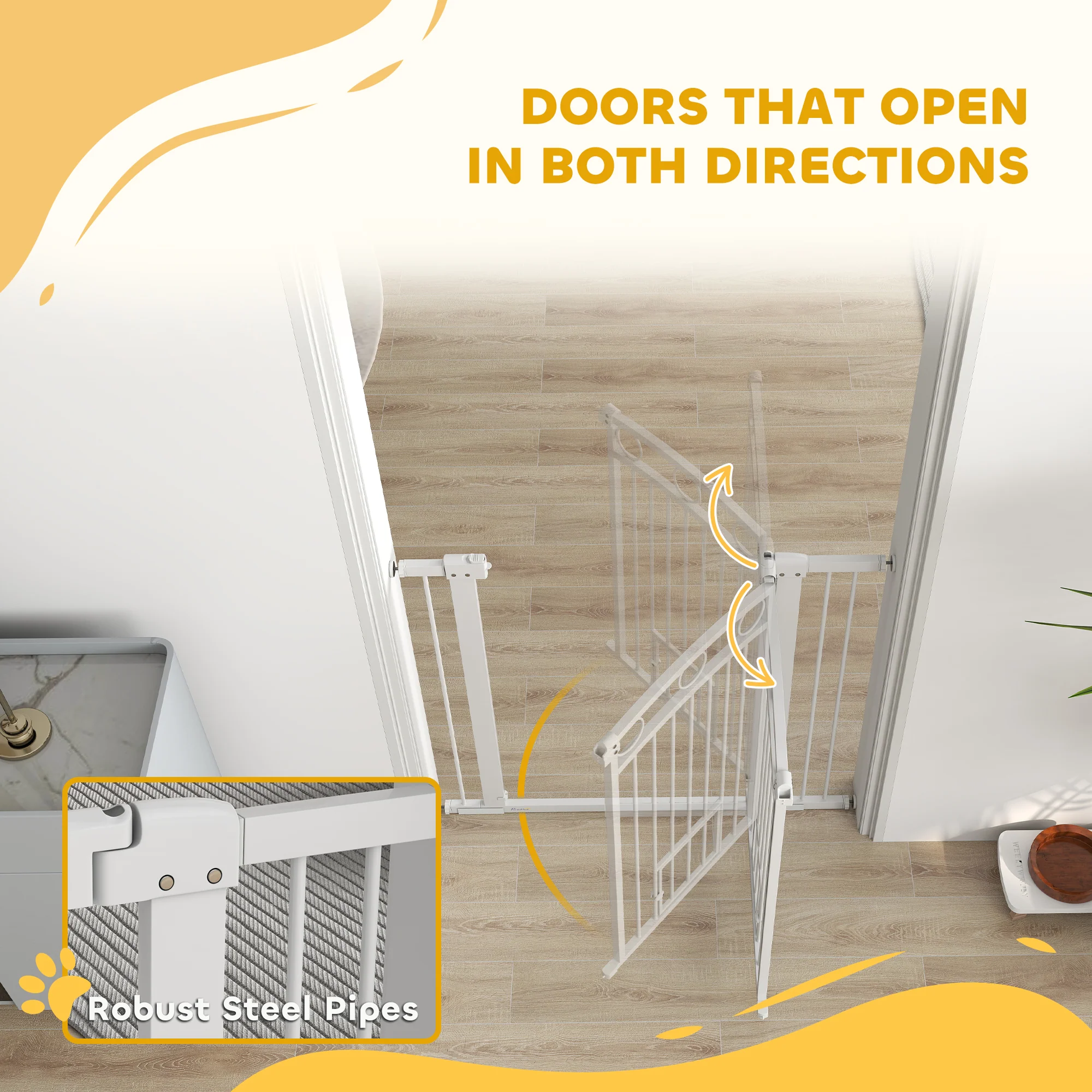 PawHut Stair Gate with Cat Door, Adjustable Width - White - Image 17