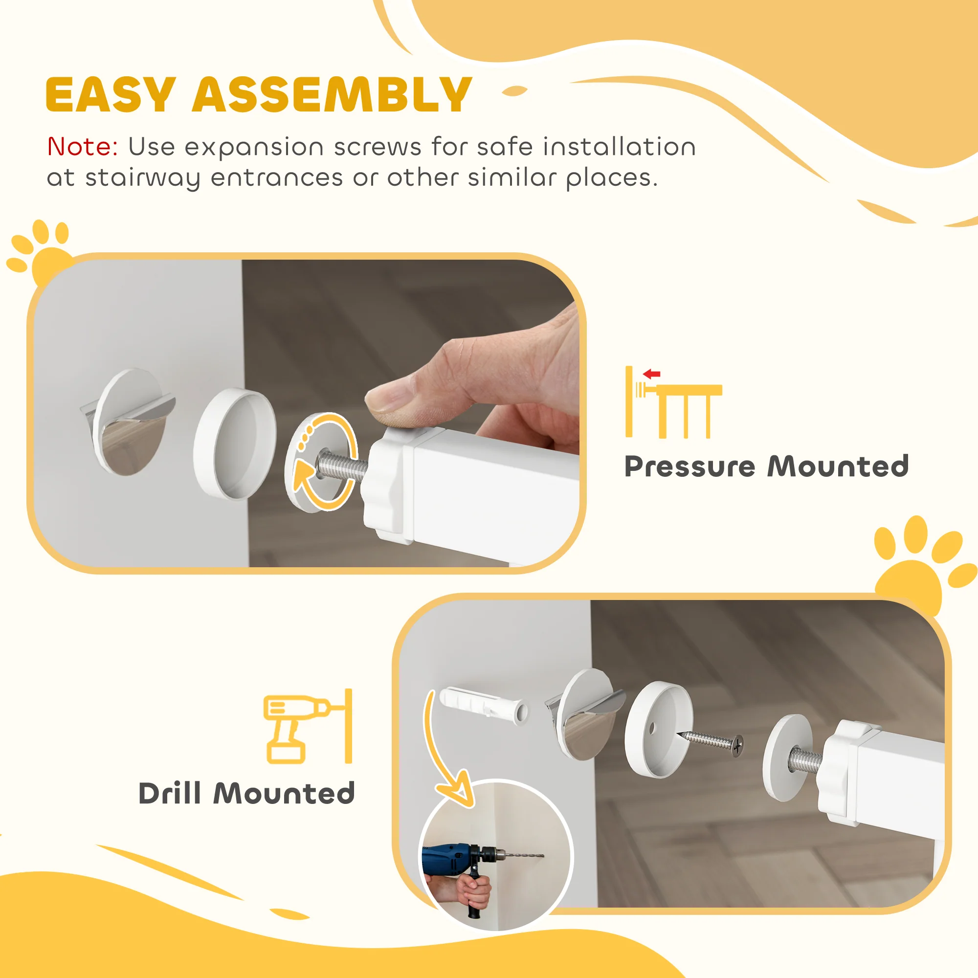 PawHut Stair Gate with Cat Door, Adjustable Width - White - Image 22