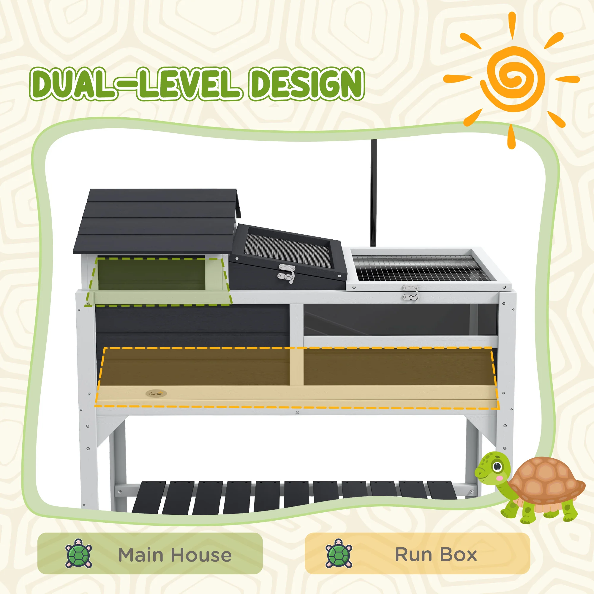 PawHut Tortoise House w/ Adjustable Lamp Holder, Openable Lid, Storage Shelf - Image 3