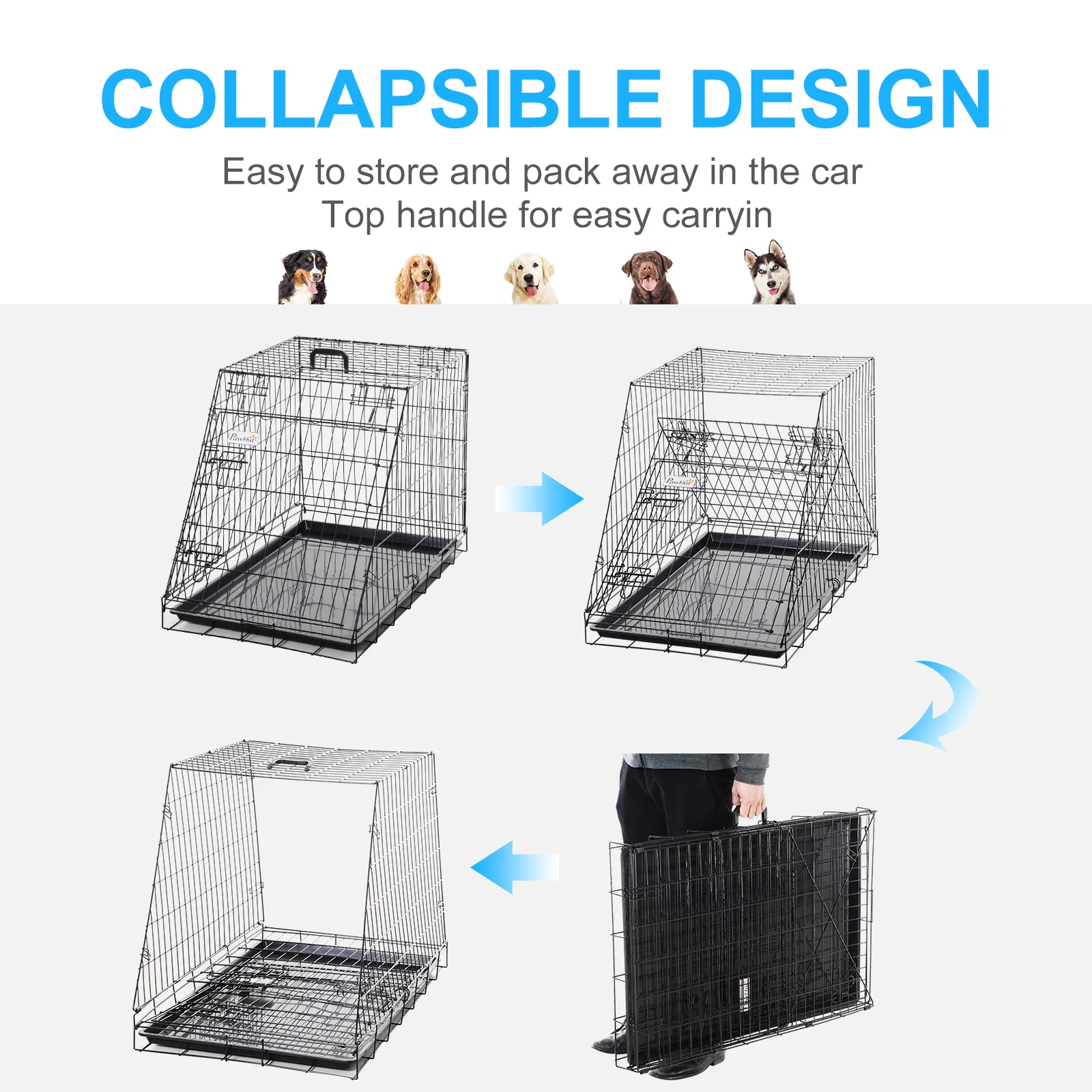 Pawhut Trapeze Collapsible Dog Pet Travel Box Cage Removable Tray 93Lx58Wx65H Cm - Image 3