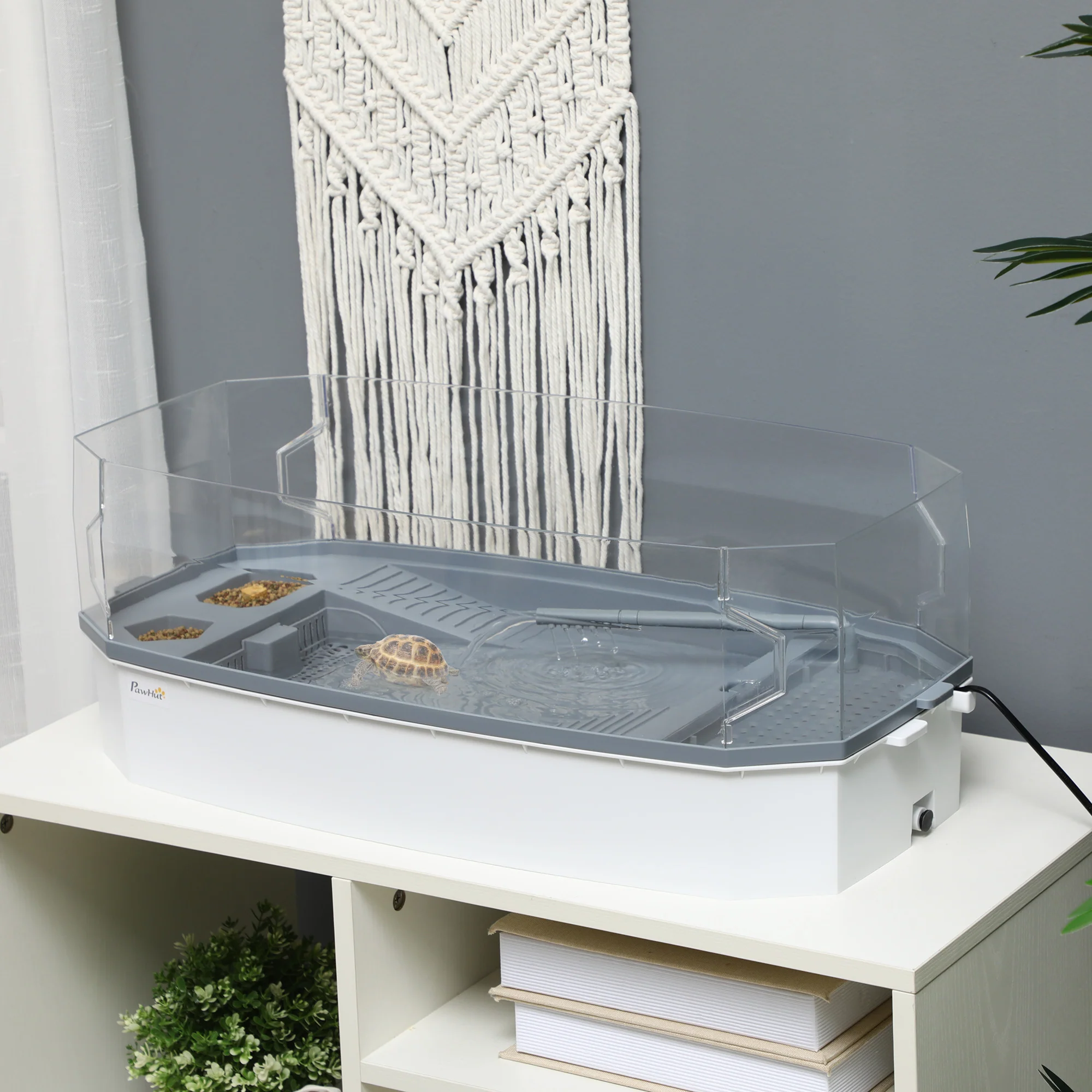 PawHut Turtle Tank for Turtles, Terrapin, Small Reptiles - White - Image 2