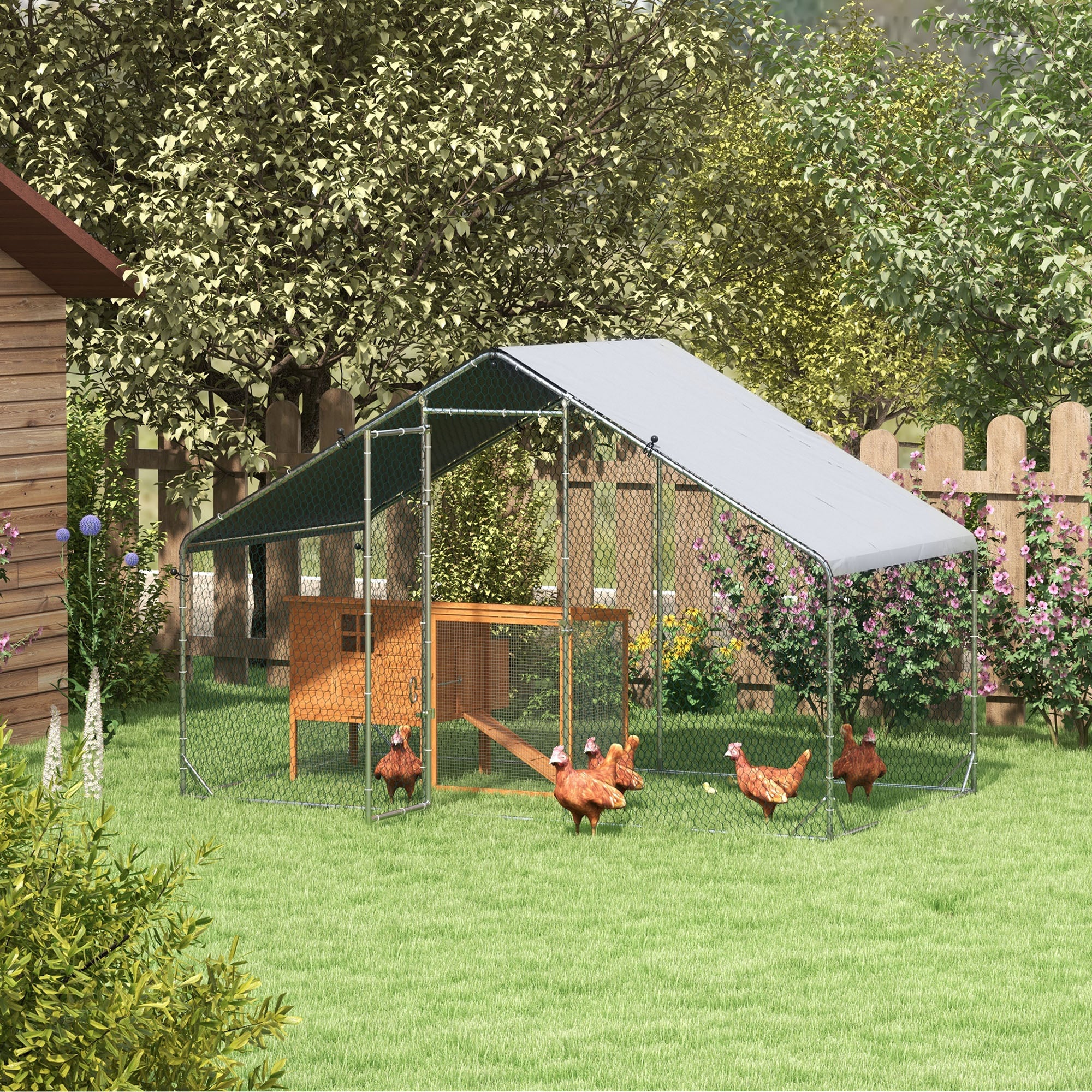 PawHut Walk In Chicken Run Large Galvanised Chicken Coop w/ Cover 3 x 1.7 x 1.9m - Image 2