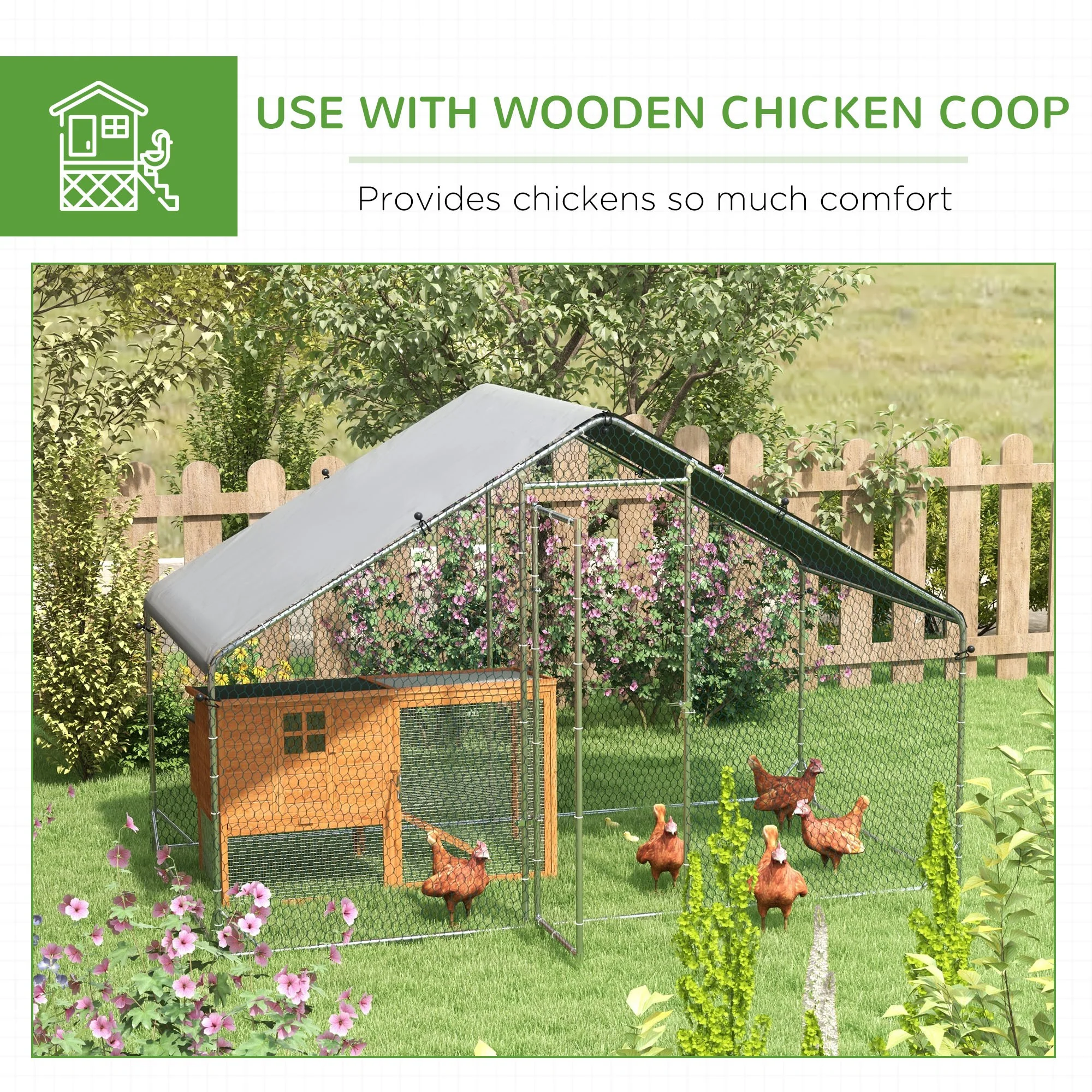 PawHut Walk In Chicken Run Large Galvanised Chicken Coop w/ Cover 3 x 1.7 x 1.9m - Image 4