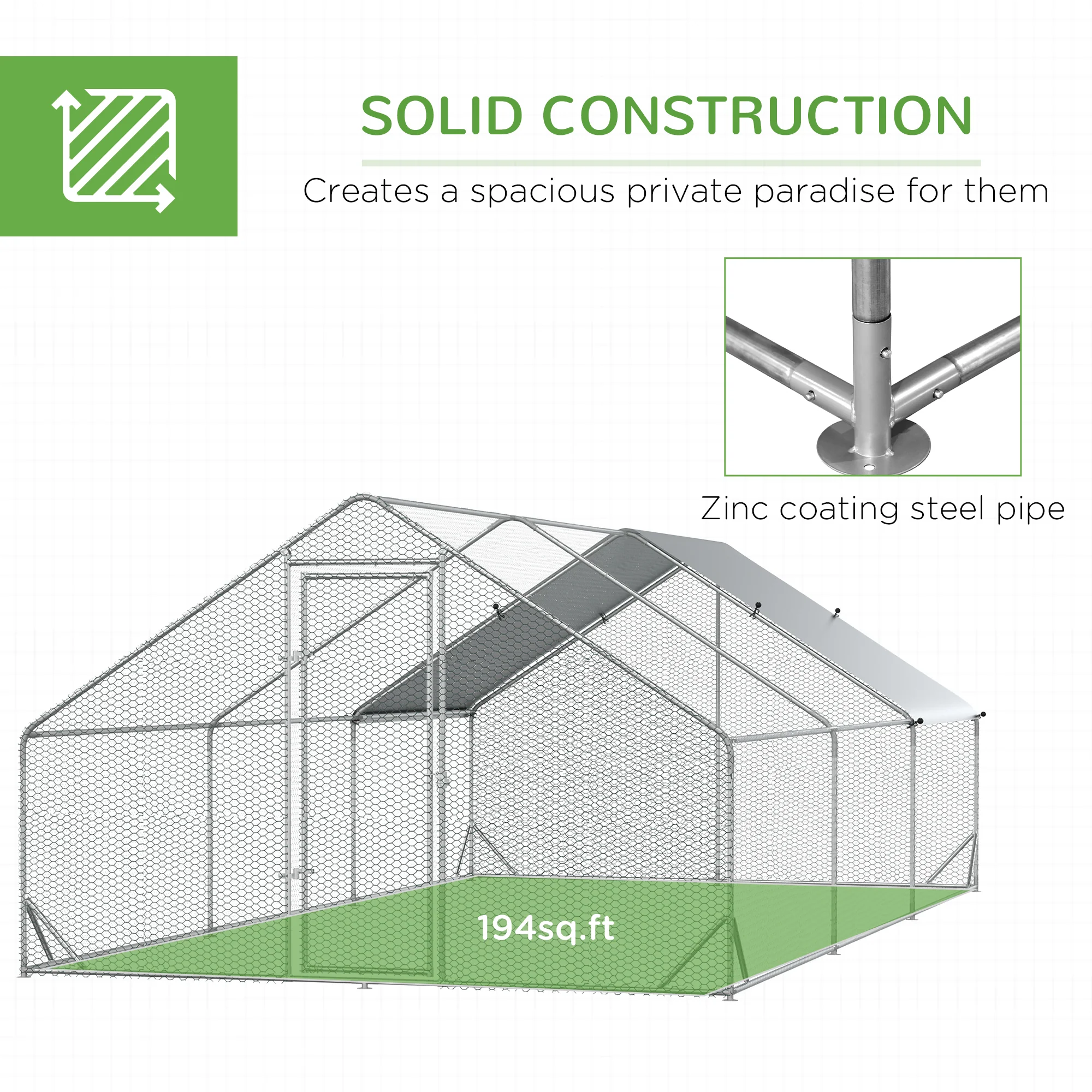 PawHut Walk In Chicken Run Large Galvanised Chicken Coop w/ Cover 6 x 3 x 2m - Image 6