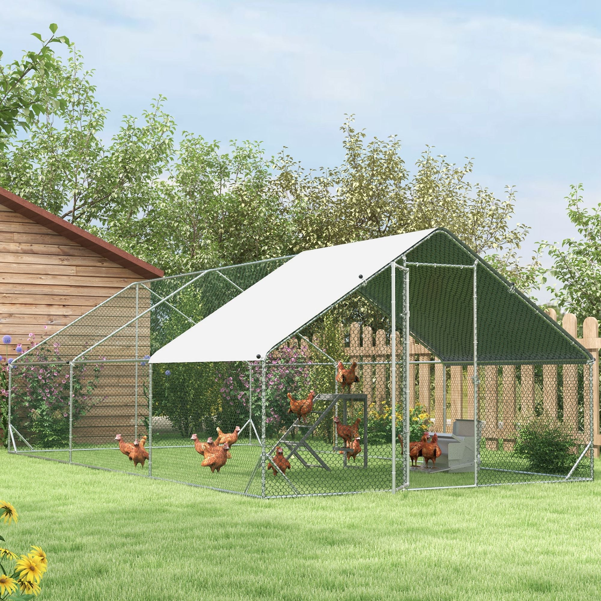 PawHut Walk In Chicken Run Large Galvanised Chicken Coop w/ Cover 6 x 3 x 2m - Image 8