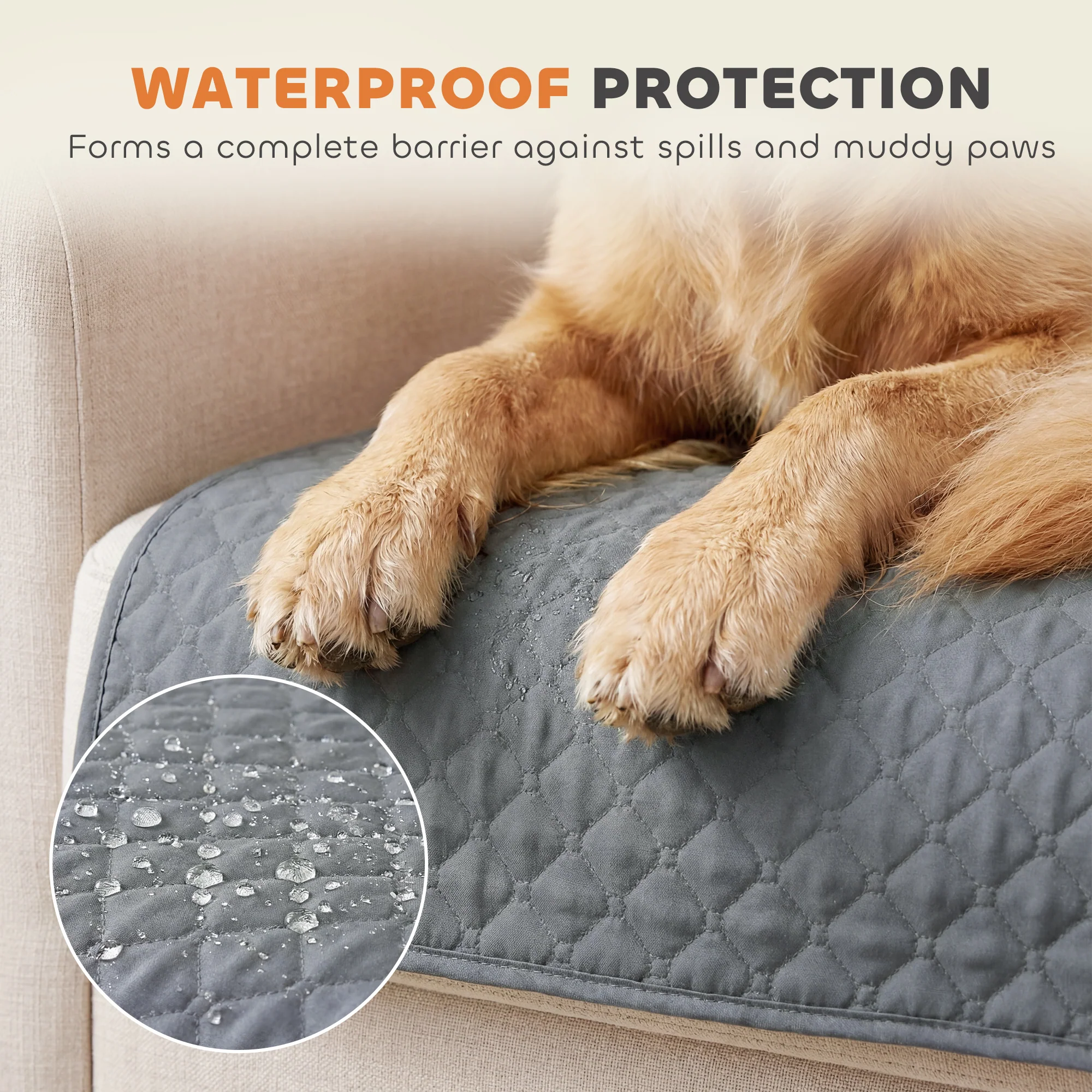 PawHut Waterproof Sofa Cover, Soft Couch Cover for Dogs Cats Pets Grey - Image 3