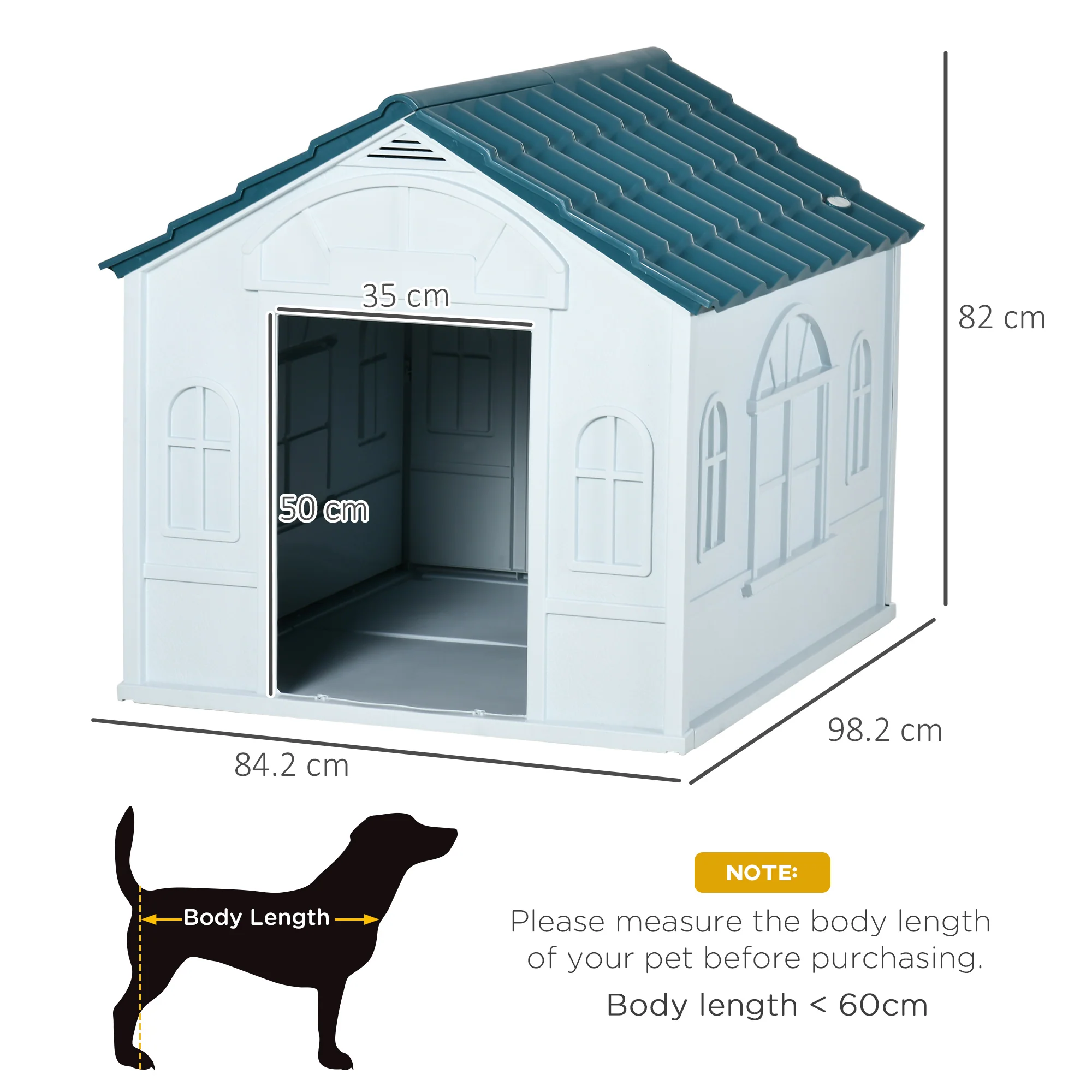 PawHut Weather-Resistant Dog House, Puppy Shelter for Large Dogs - Blue - Image 5