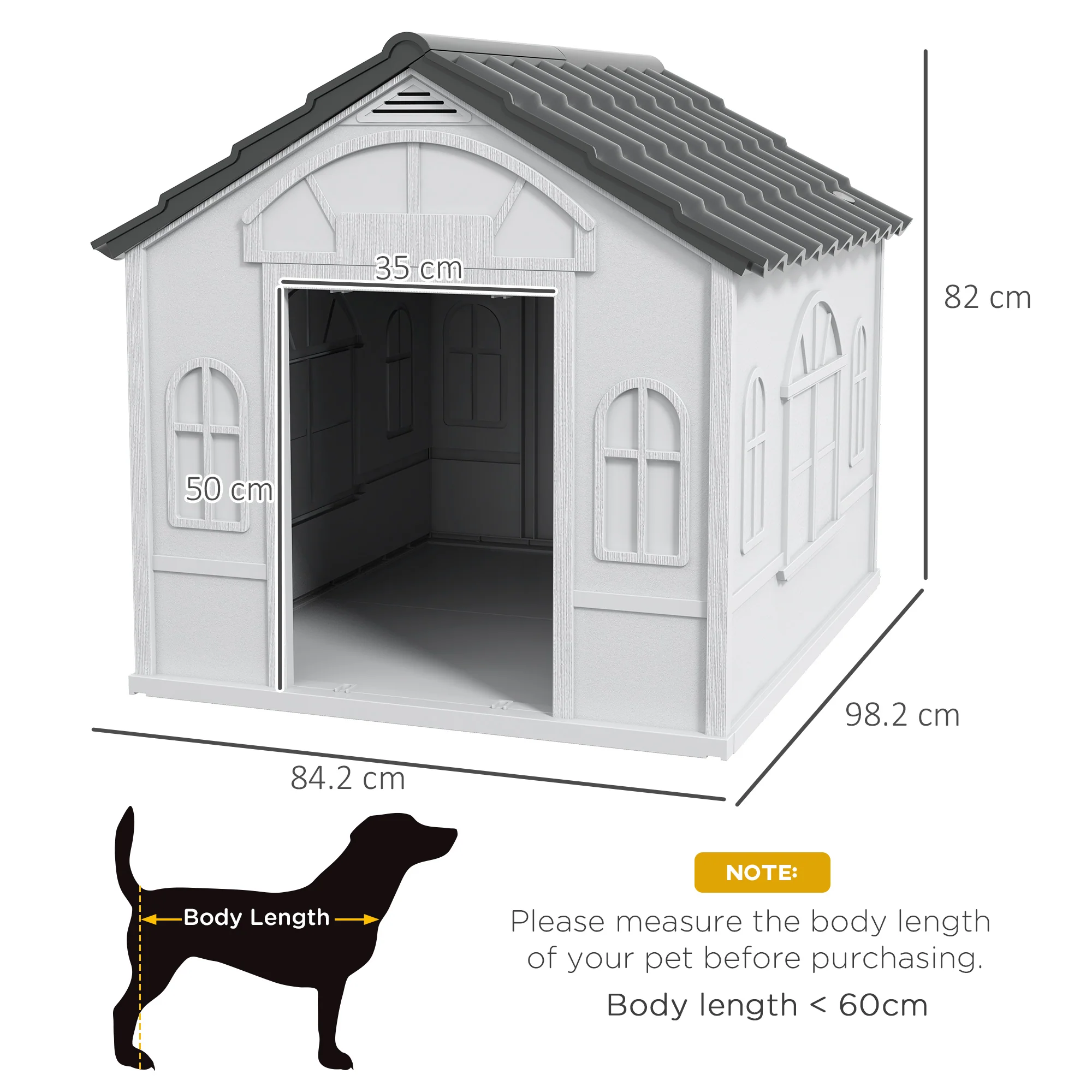 PawHut Weather-Resistant Dog House, Puppy Shelter for Large Dogs - Grey - Image 5