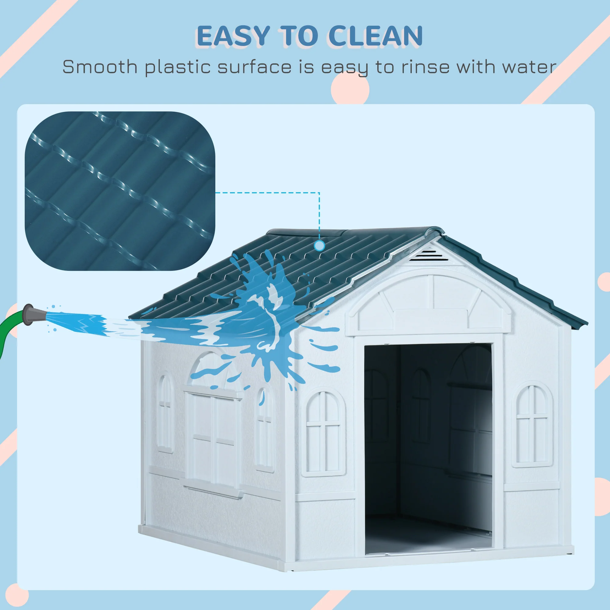 PawHut Weather-Resistant Dog House, Puppy Shelter for Medium Dogs - Blue - Image 4