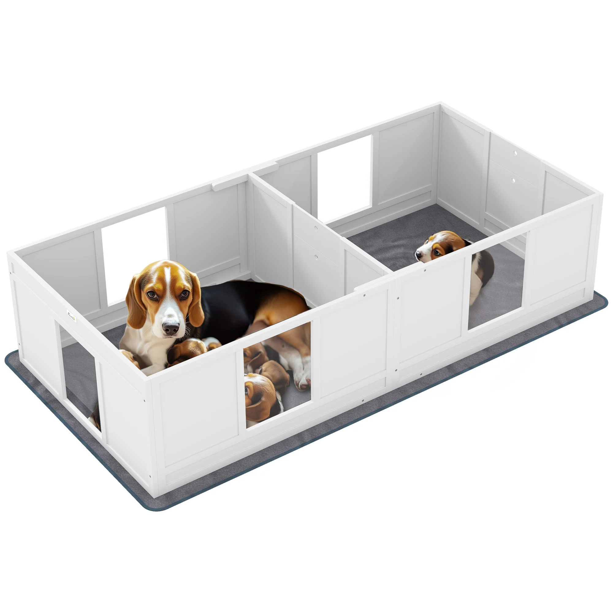 PawHut Whelping Box for Dogs with Whelping Pad, Two Room Design - White - Image 10